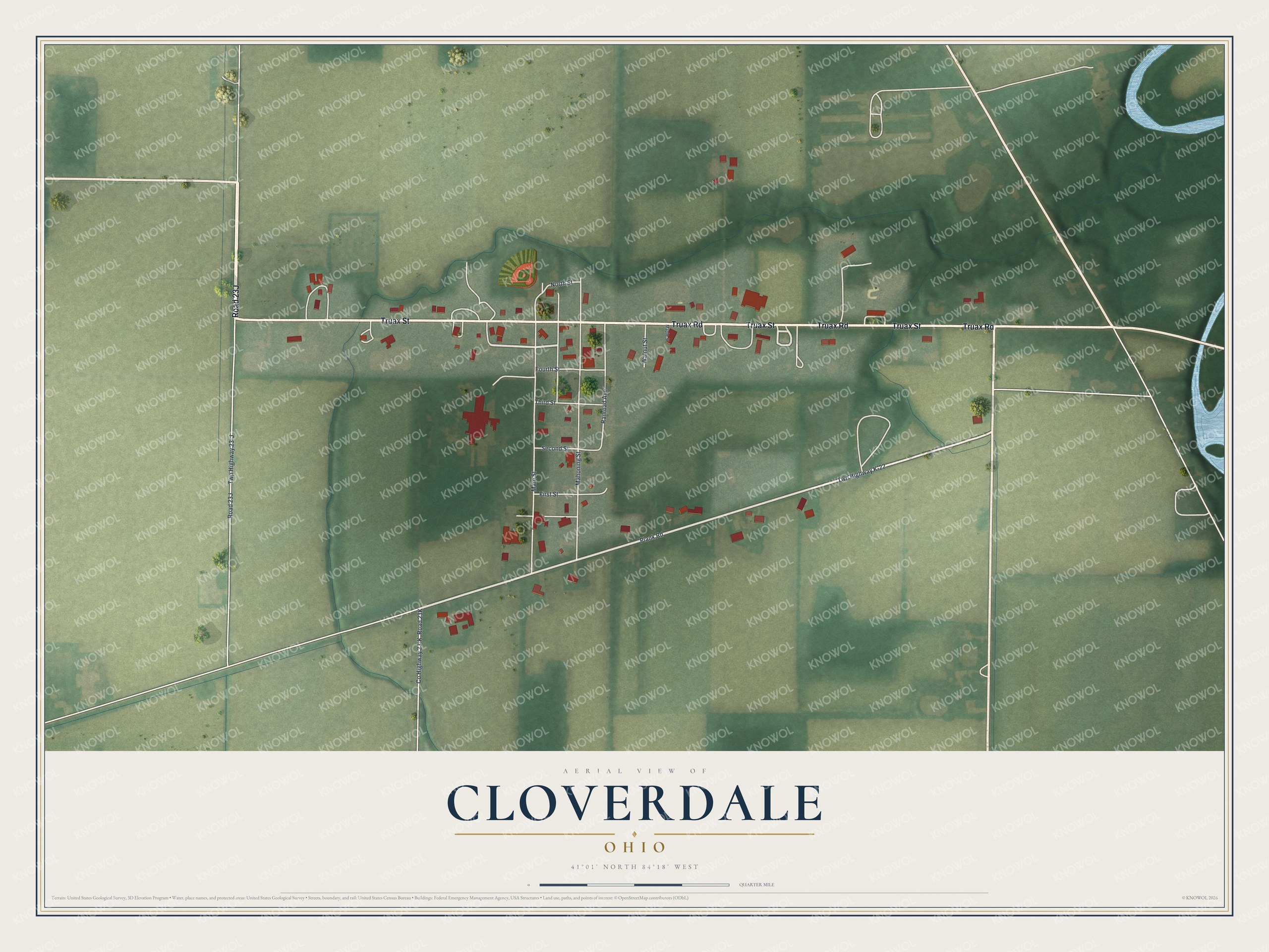 Watermarked full-map preview of Cloverdale, Ohio