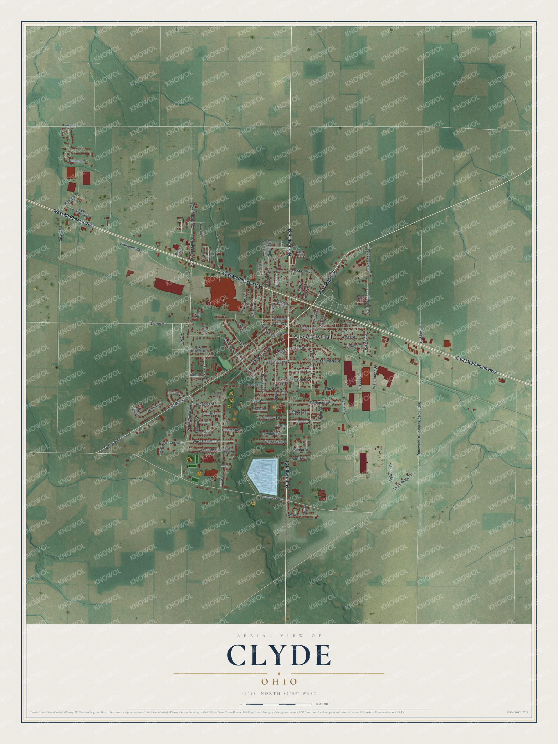 Watermarked full-map preview of Clyde, Ohio