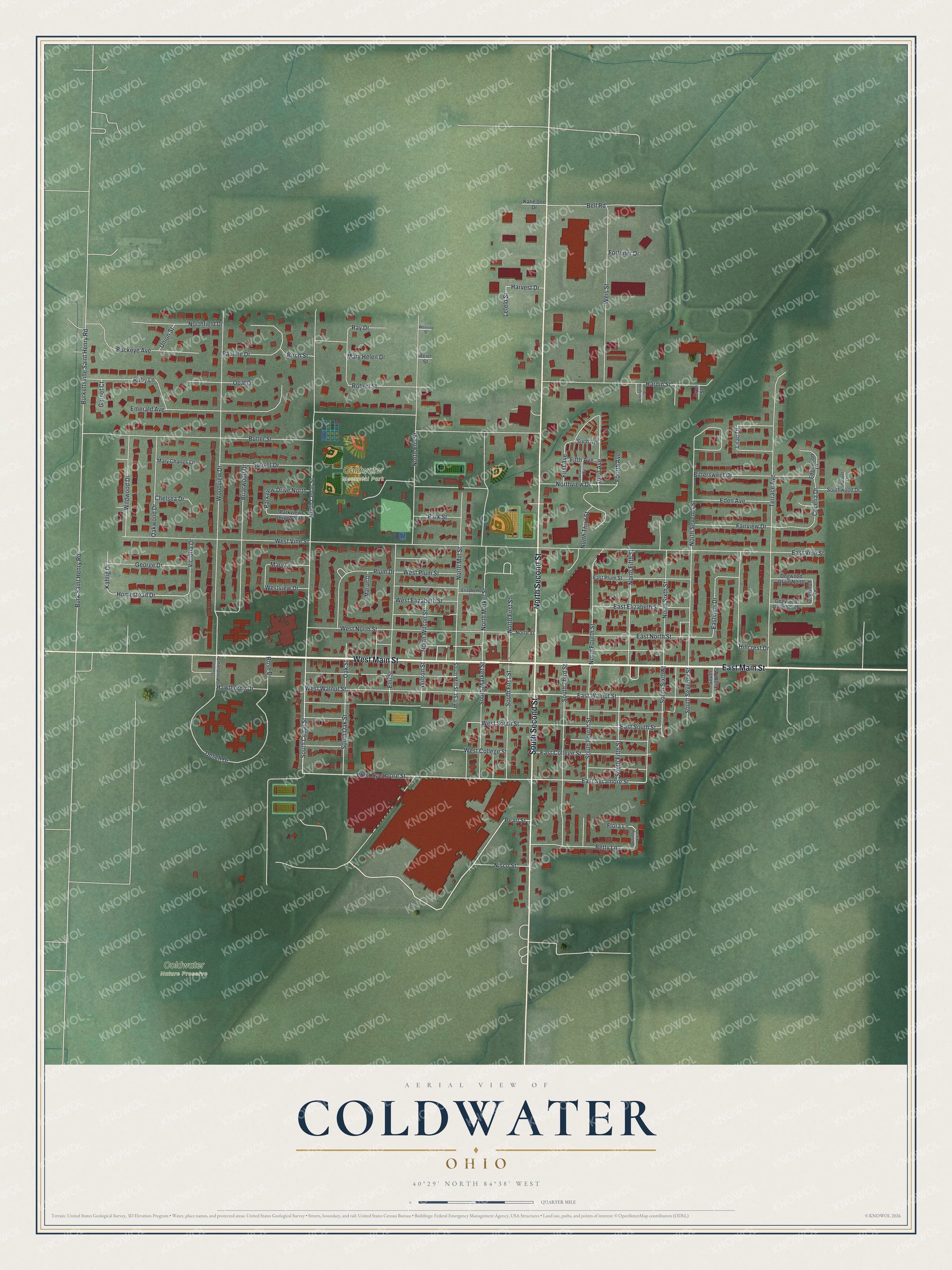 Watermarked full-map preview of Coldwater, Ohio
