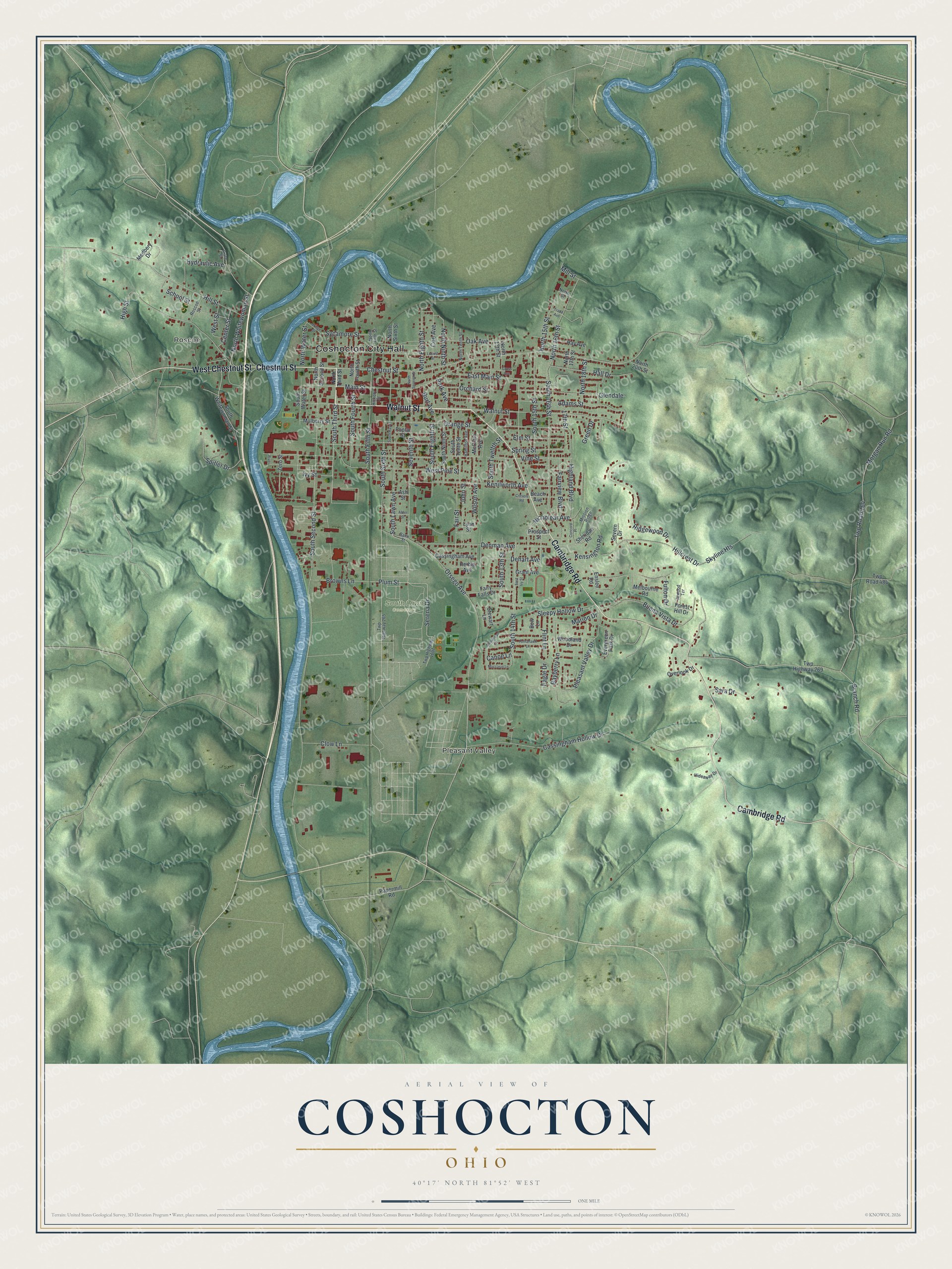Watermarked full-map preview of Coshocton, Ohio