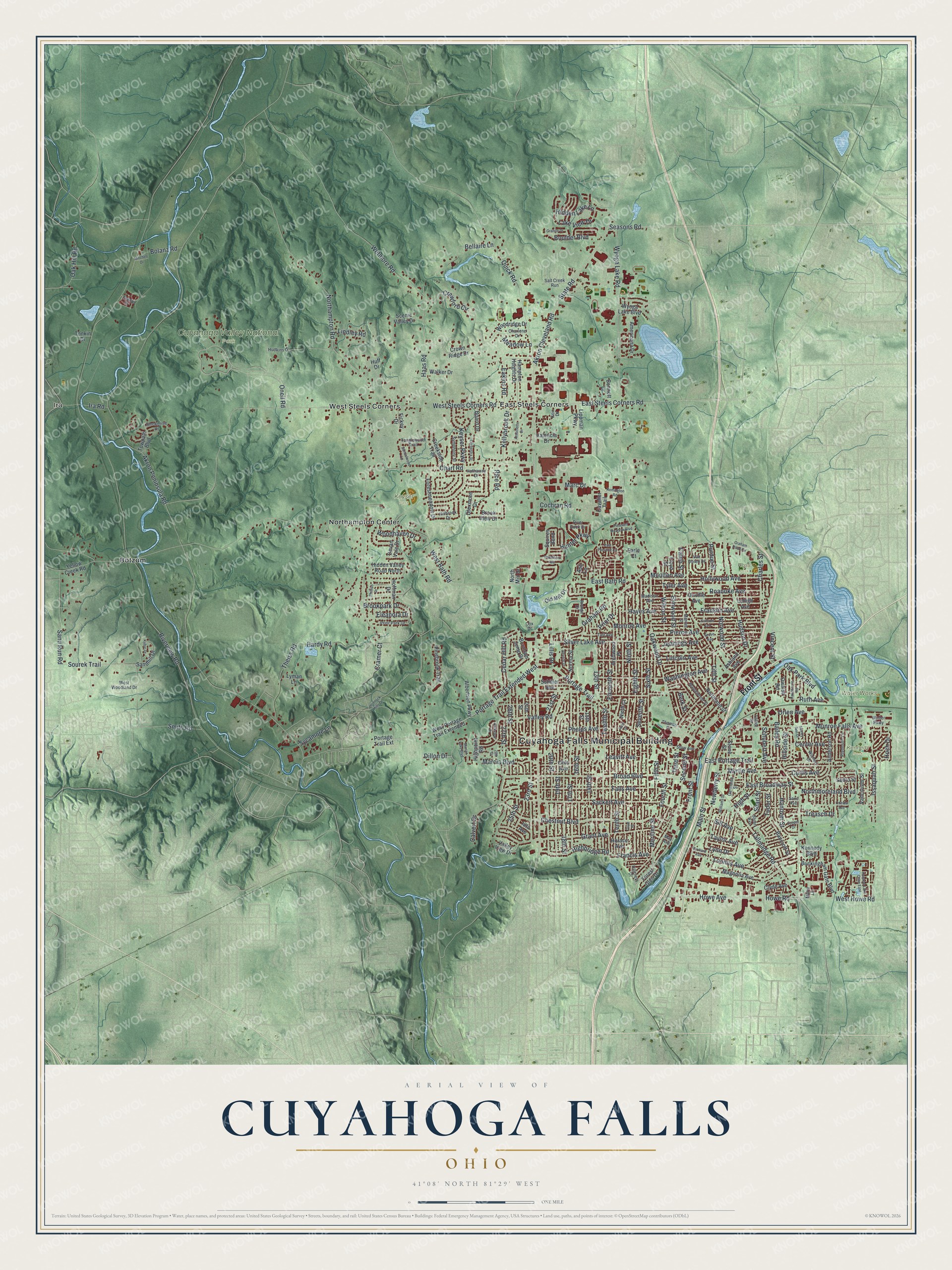 Watermarked full-map preview of Cuyahoga Falls, Ohio