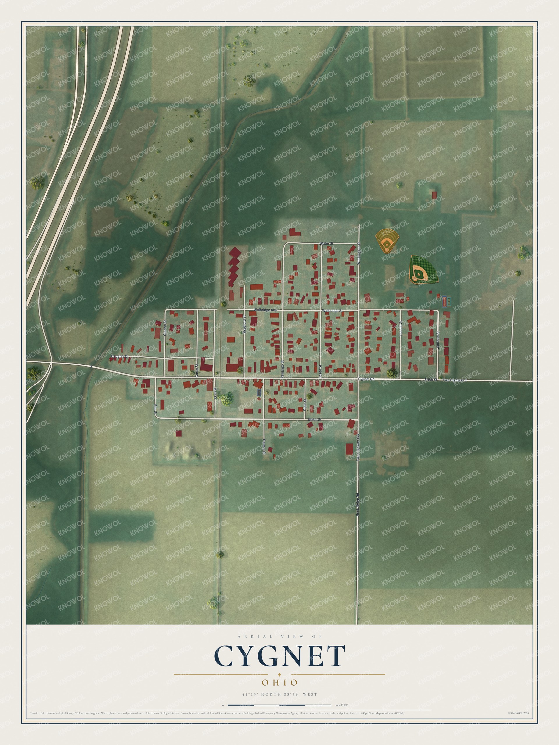 Watermarked full-map preview of Cygnet, Ohio
