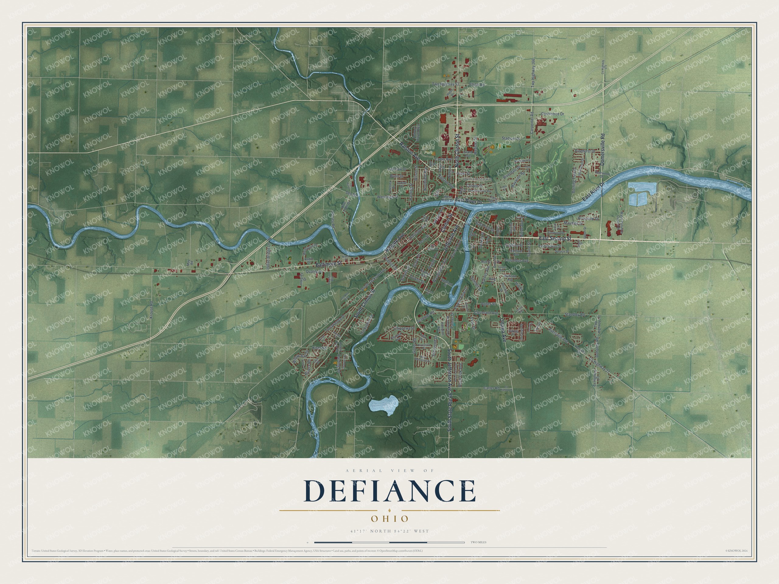 Watermarked full-map preview of Defiance, Ohio