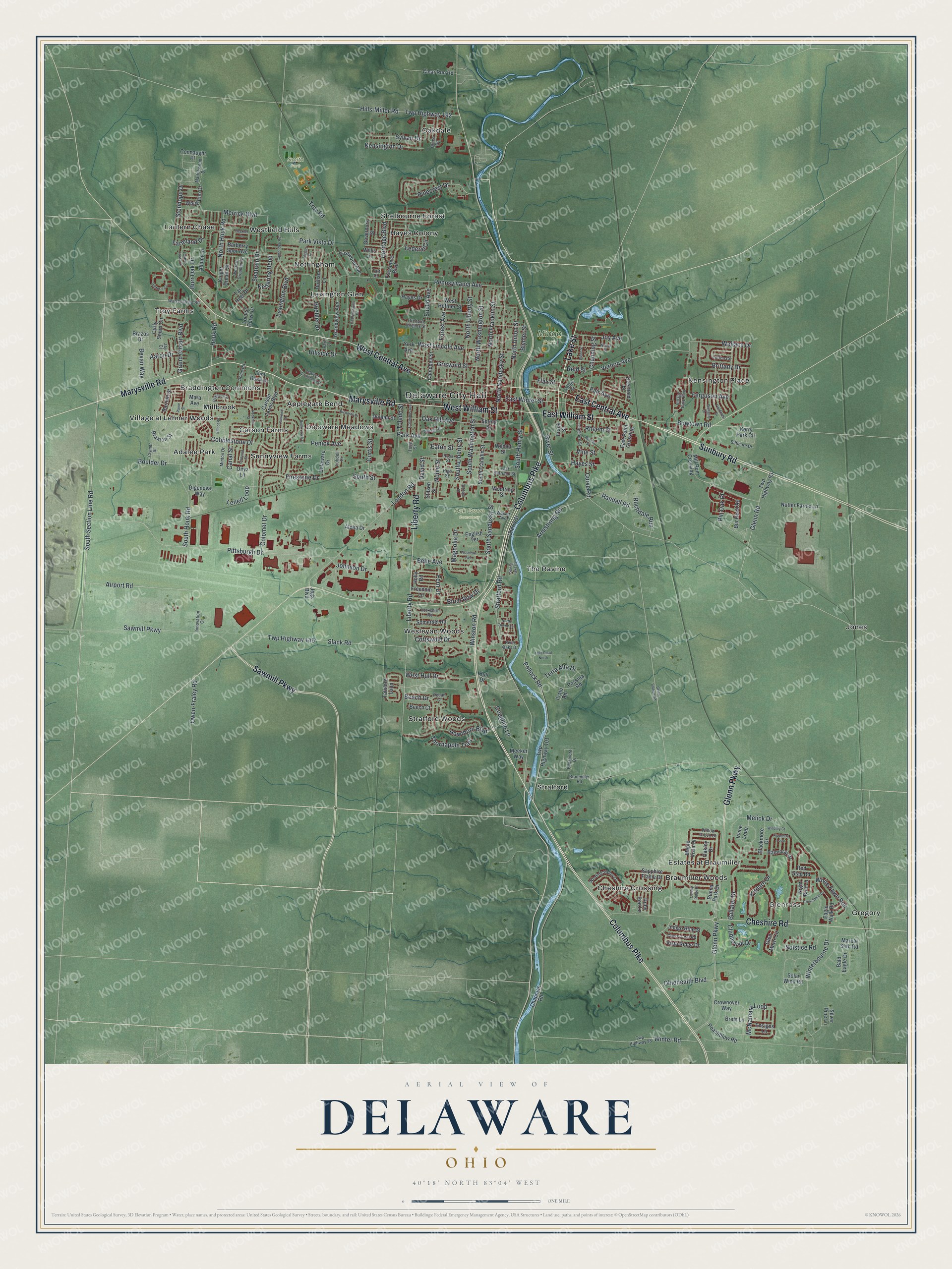 Watermarked full-map preview of Delaware, Ohio