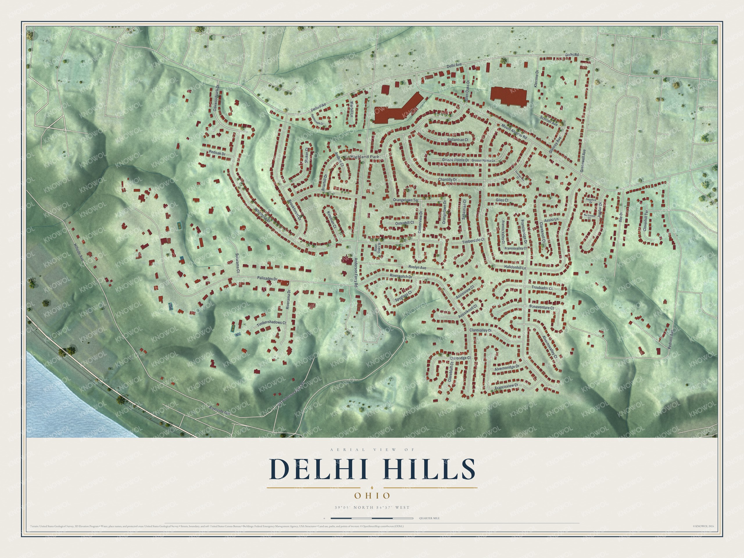 Watermarked full-map preview of Delhi Hills, Ohio