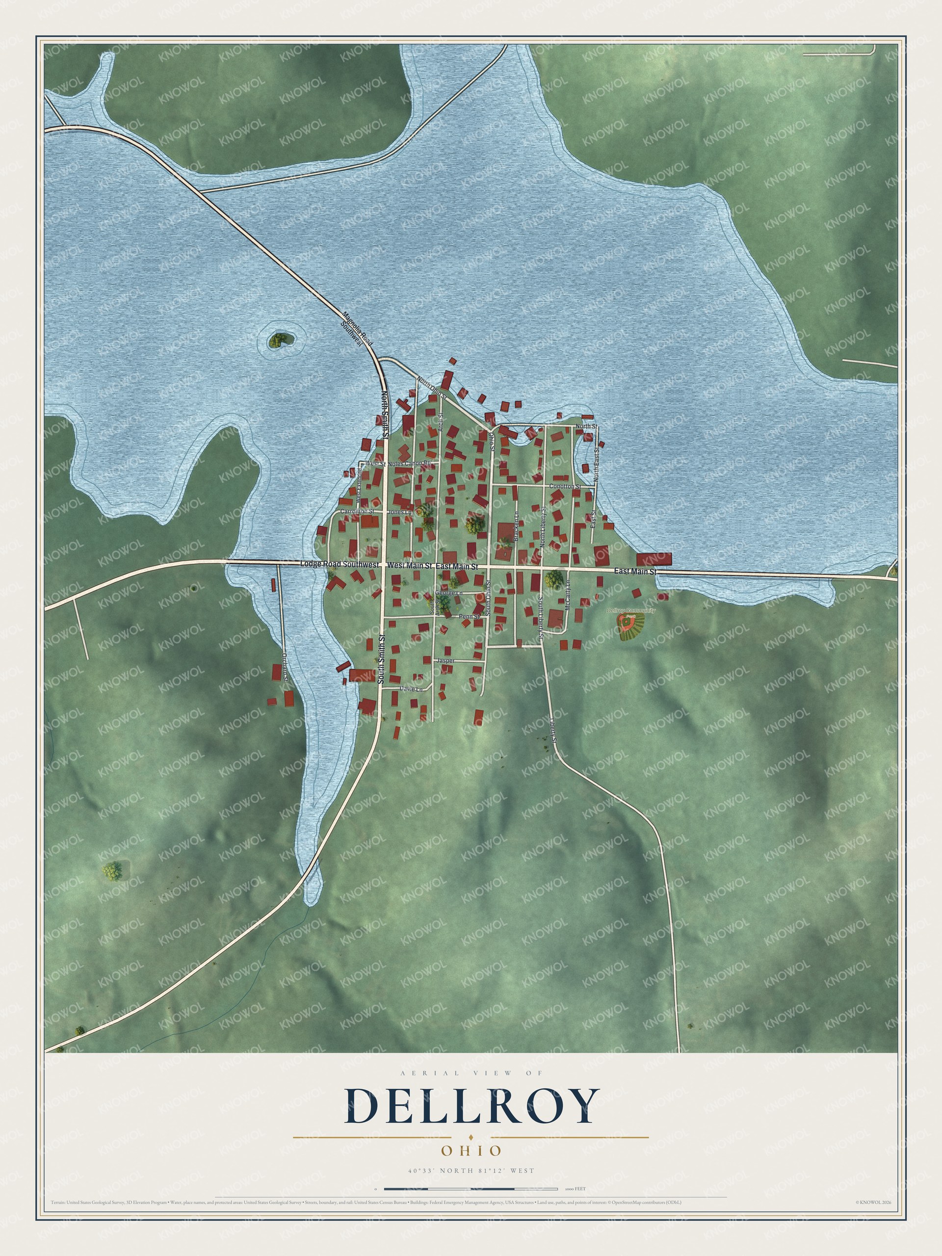 Watermarked full-map preview of Dellroy, Ohio