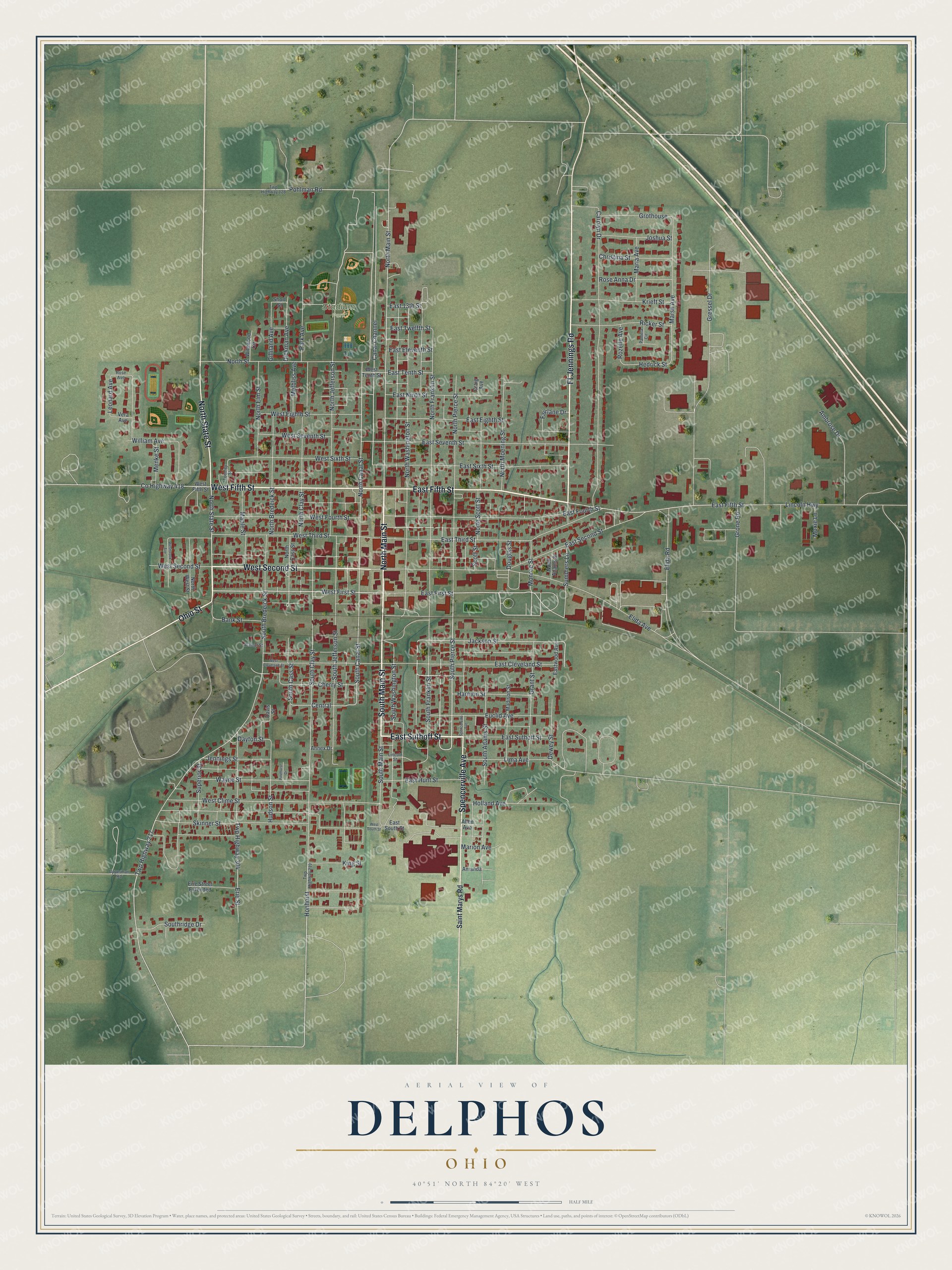 Watermarked full-map preview of Delphos, Ohio