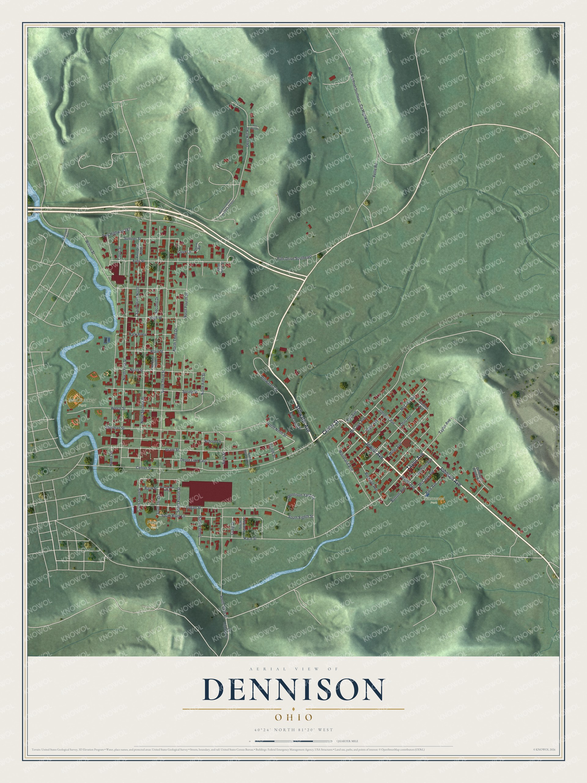 Watermarked full-map preview of Dennison, Ohio