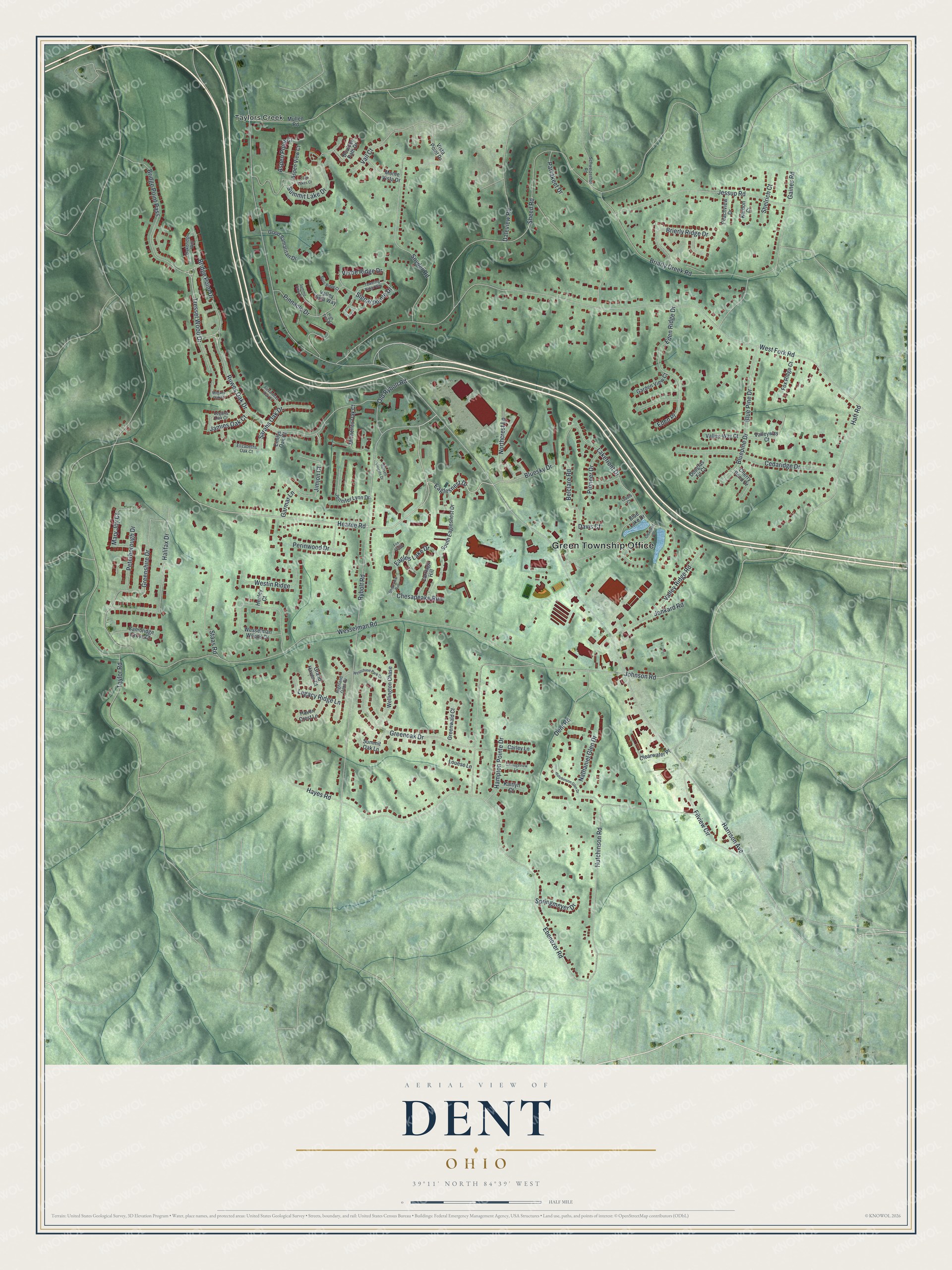 Watermarked full-map preview of Dent, Ohio
