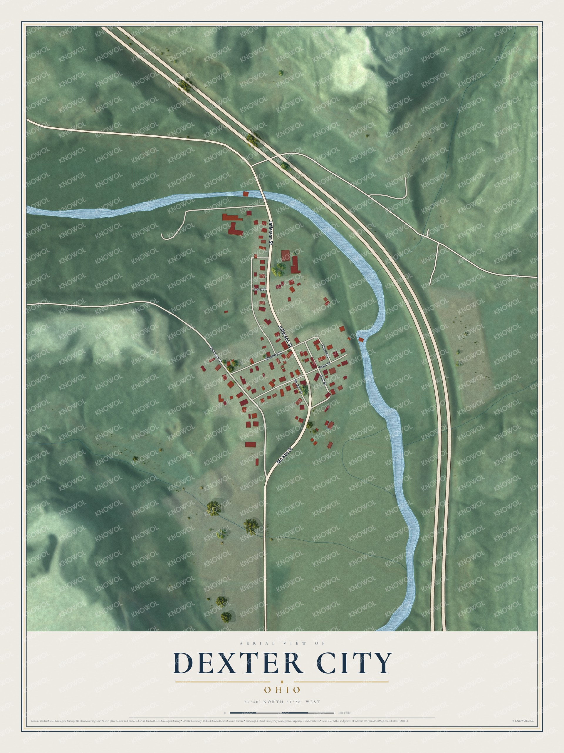 Watermarked full-map preview of Dexter City, Ohio