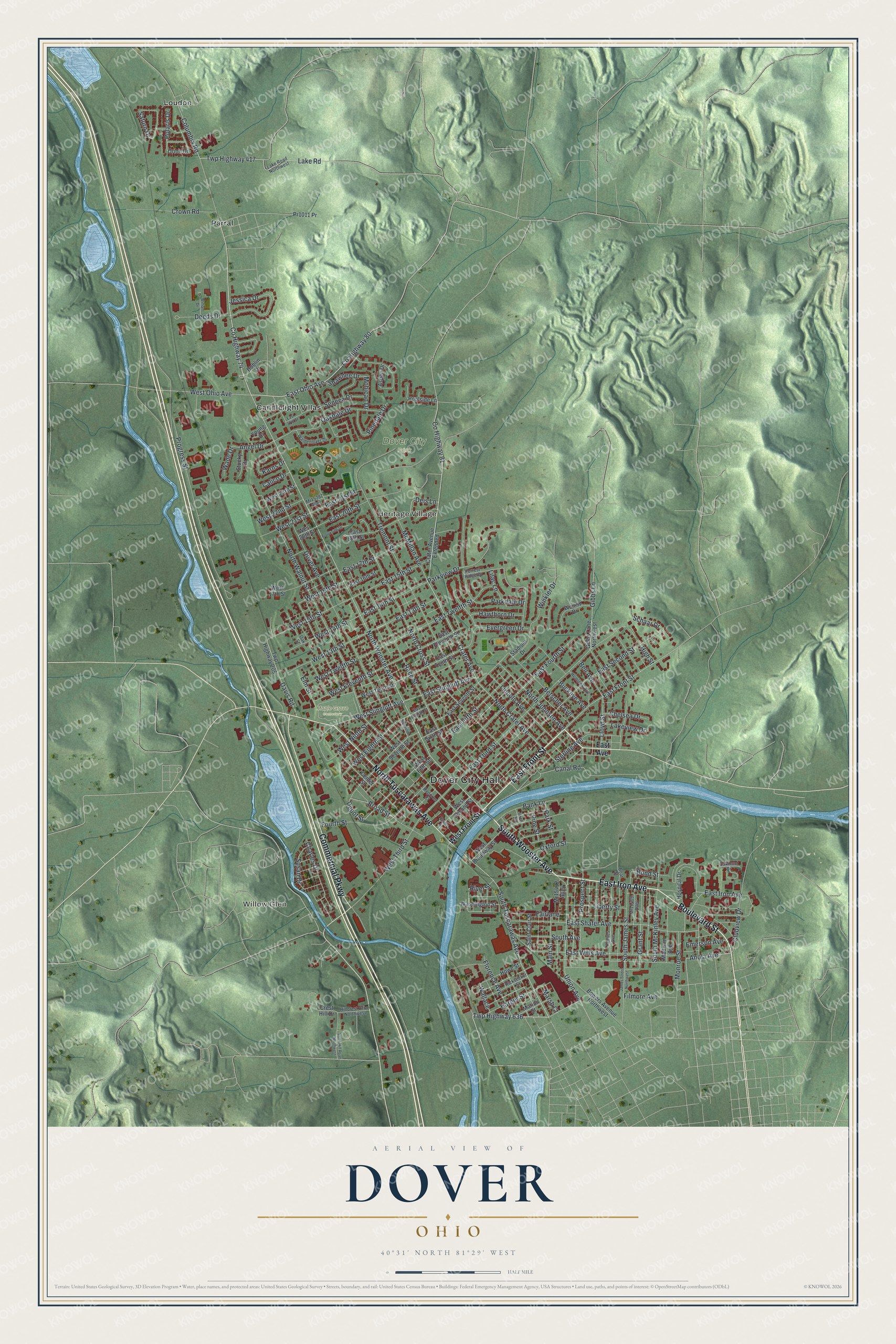Watermarked full-map preview of Dover, Ohio