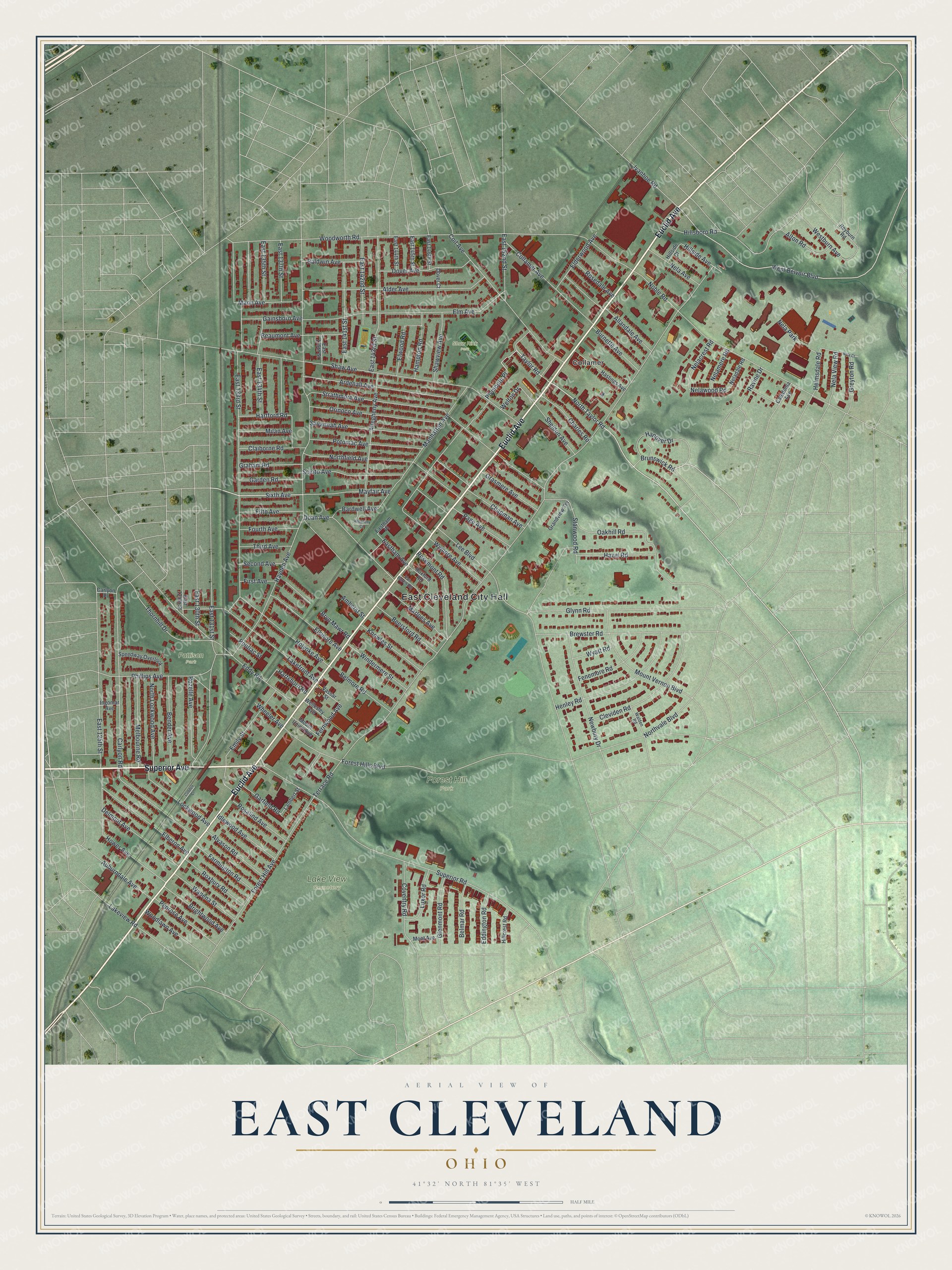 Watermarked full-map preview of East Cleveland, Ohio