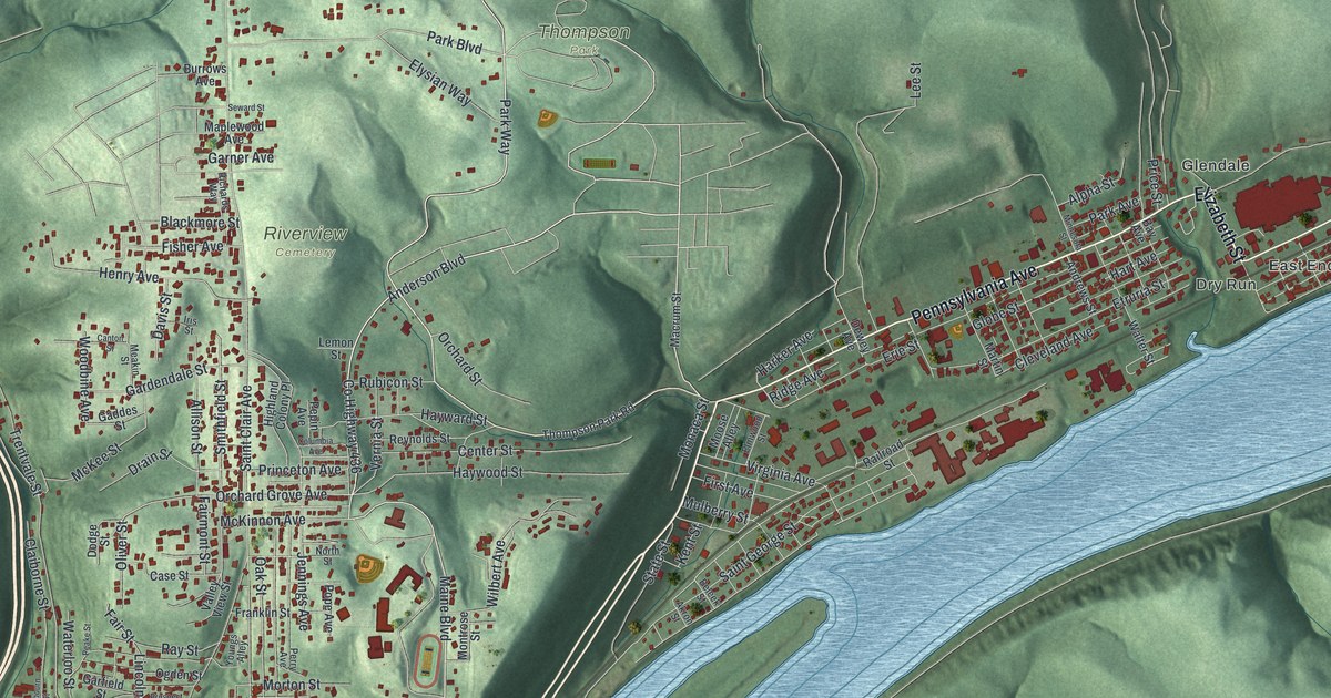 Map of East Liverpool, Ohio in 2026