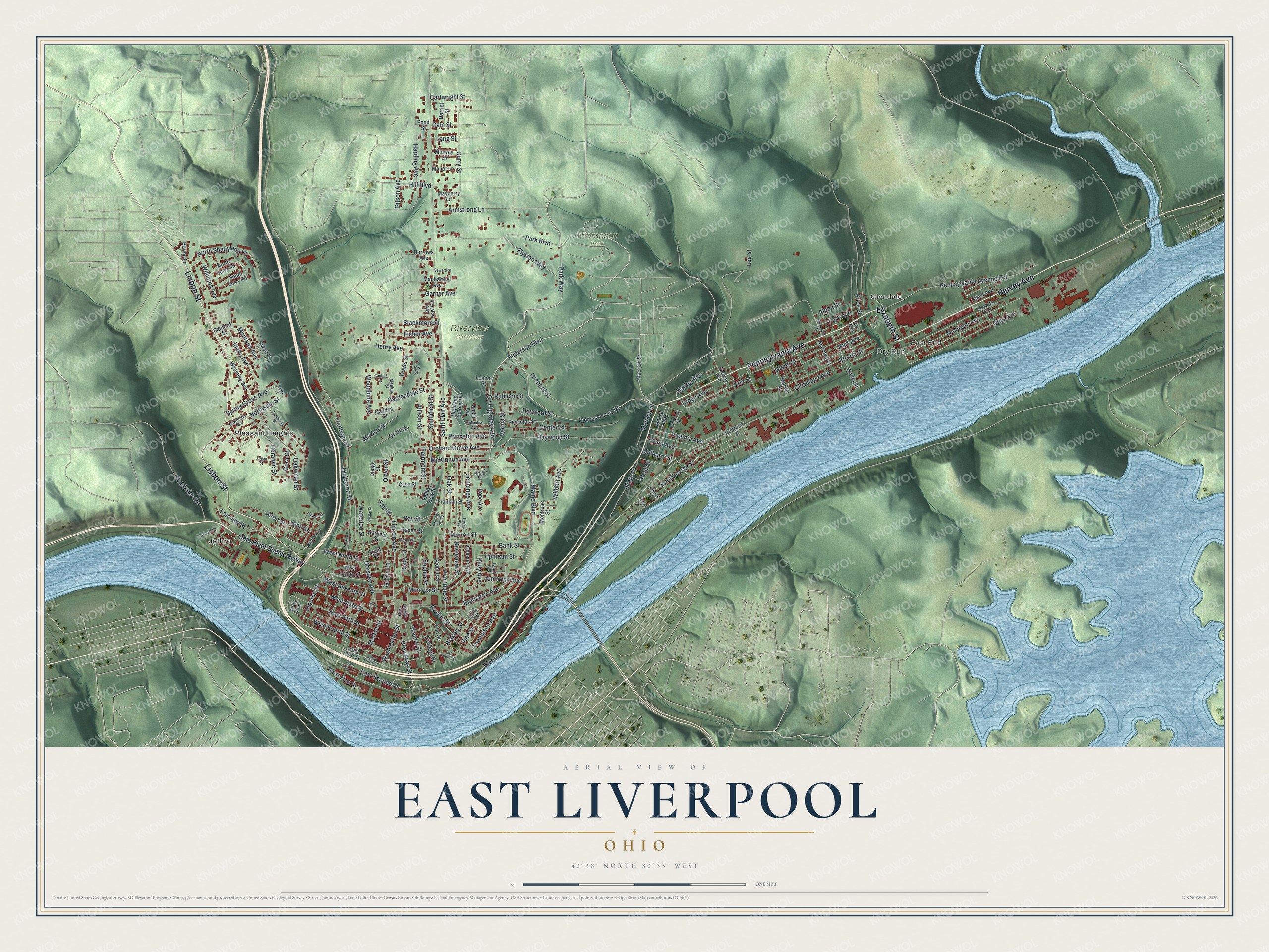 Watermarked full-map preview of East Liverpool, Ohio