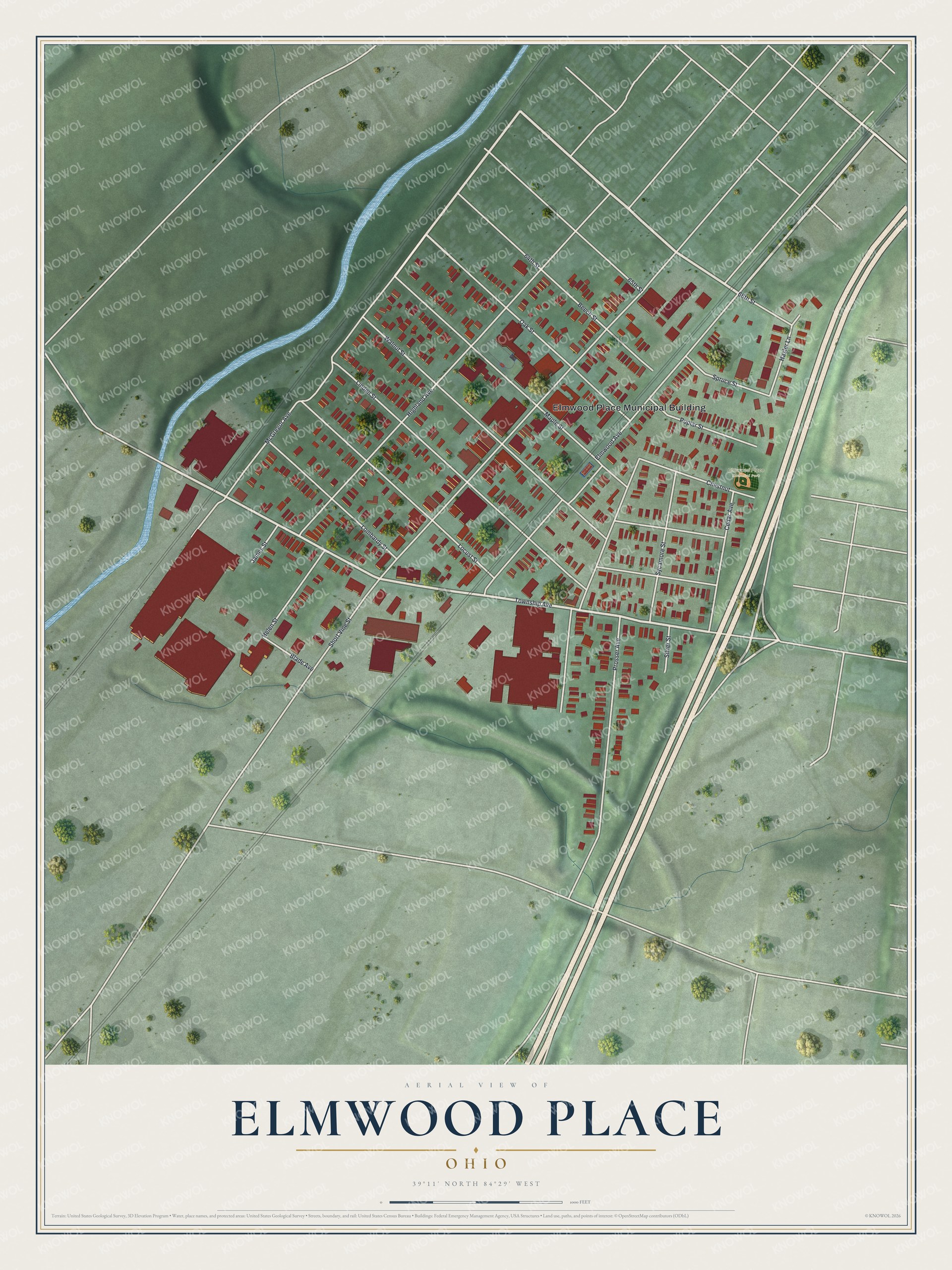 Watermarked full-map preview of Elmwood Place, Ohio