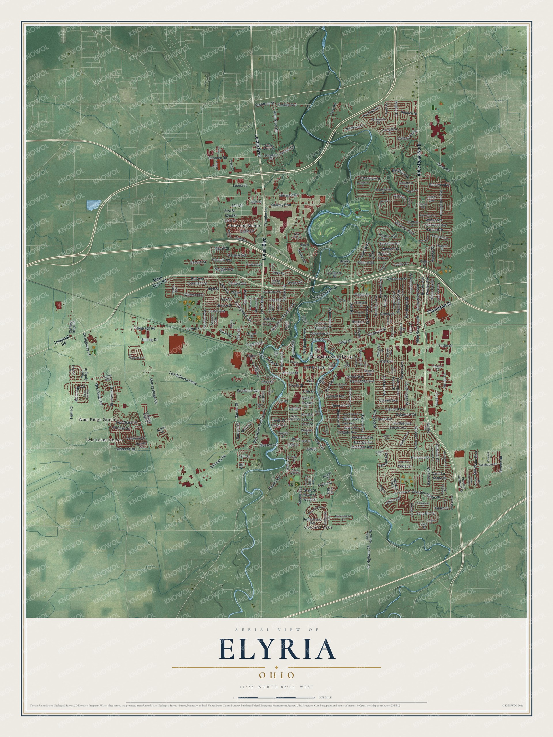 Watermarked full-map preview of Elyria, Ohio