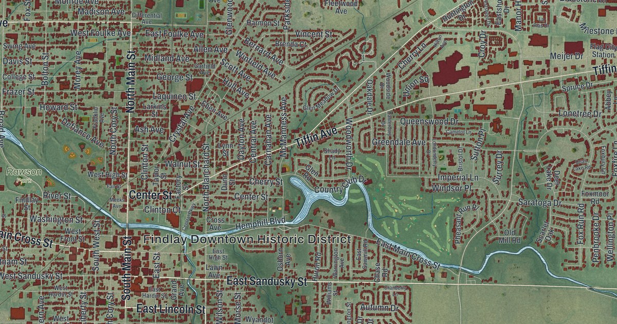 Map of Findlay, Ohio in 2026
