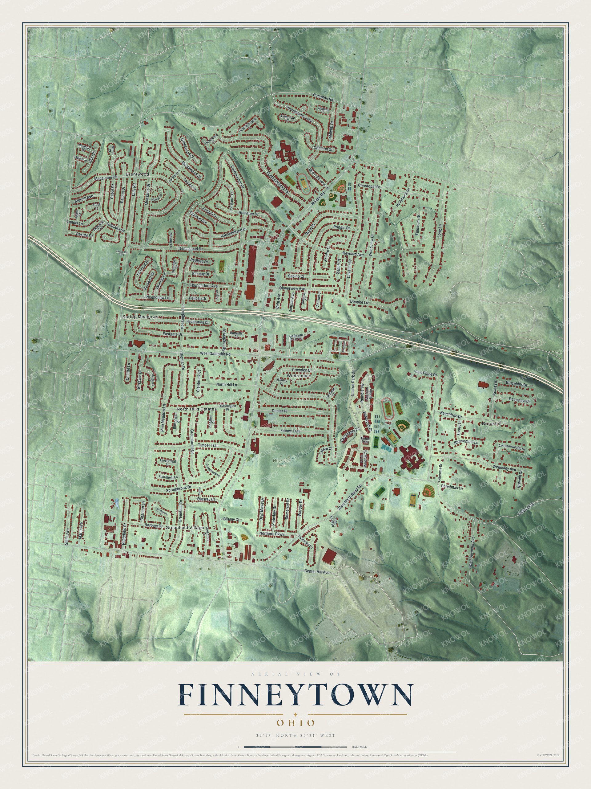 Watermarked full-map preview of Finneytown, Ohio
