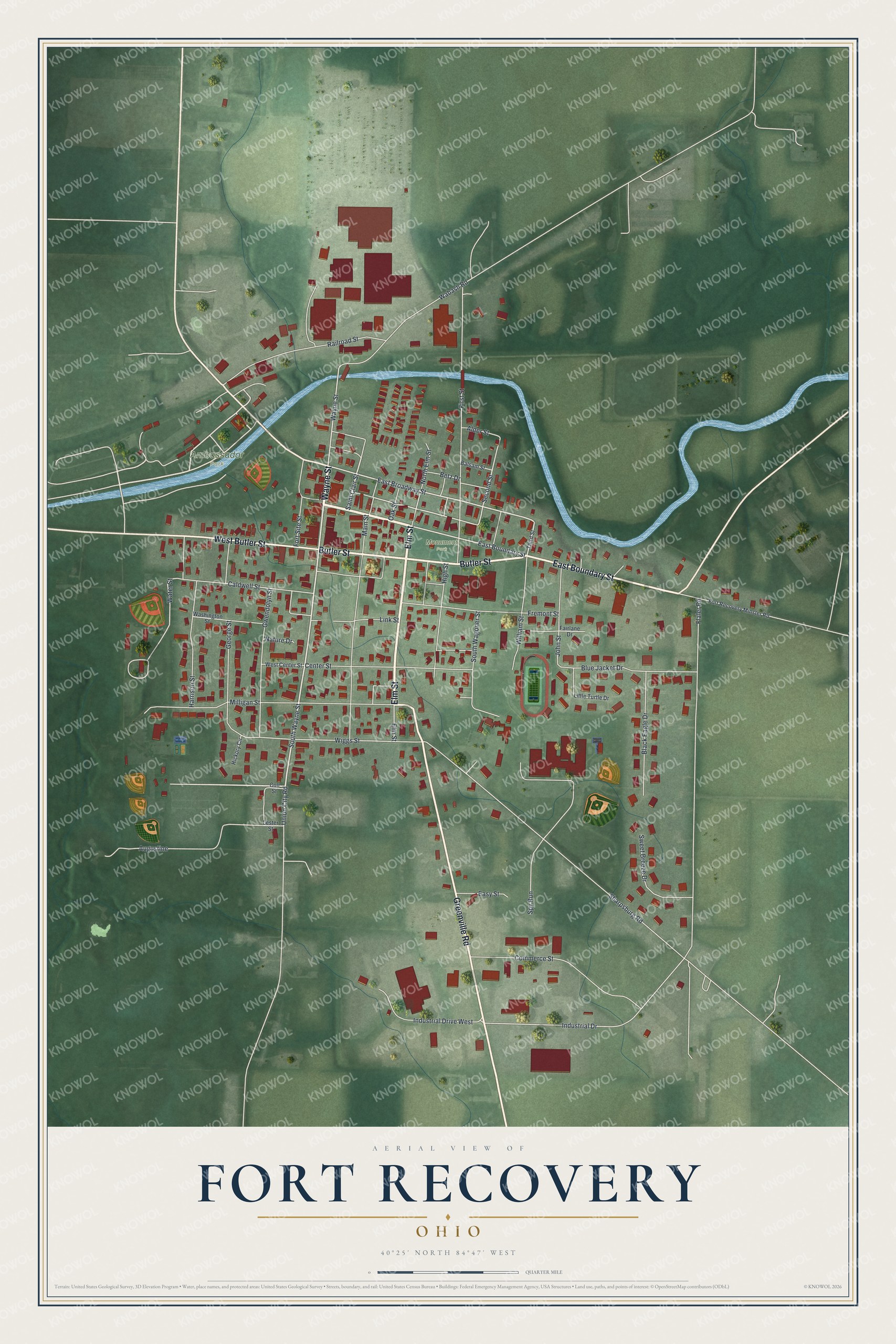 Watermarked full-map preview of Fort Recovery, Ohio