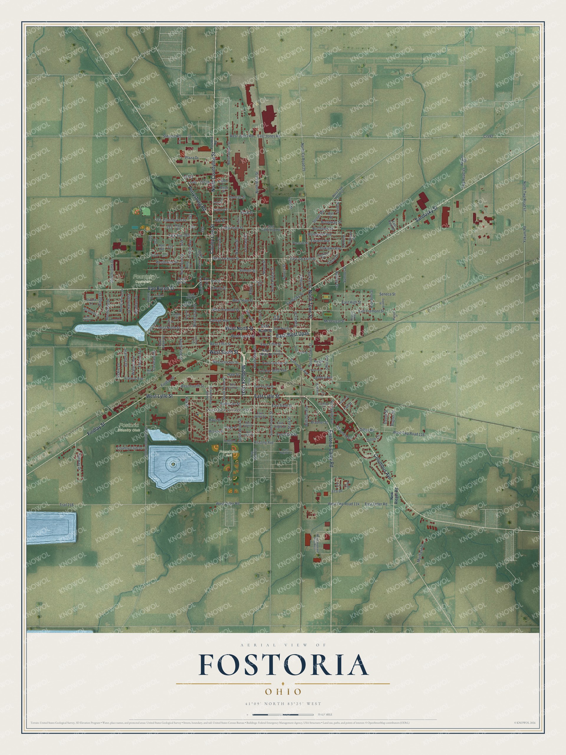 Watermarked full-map preview of Fostoria, Ohio