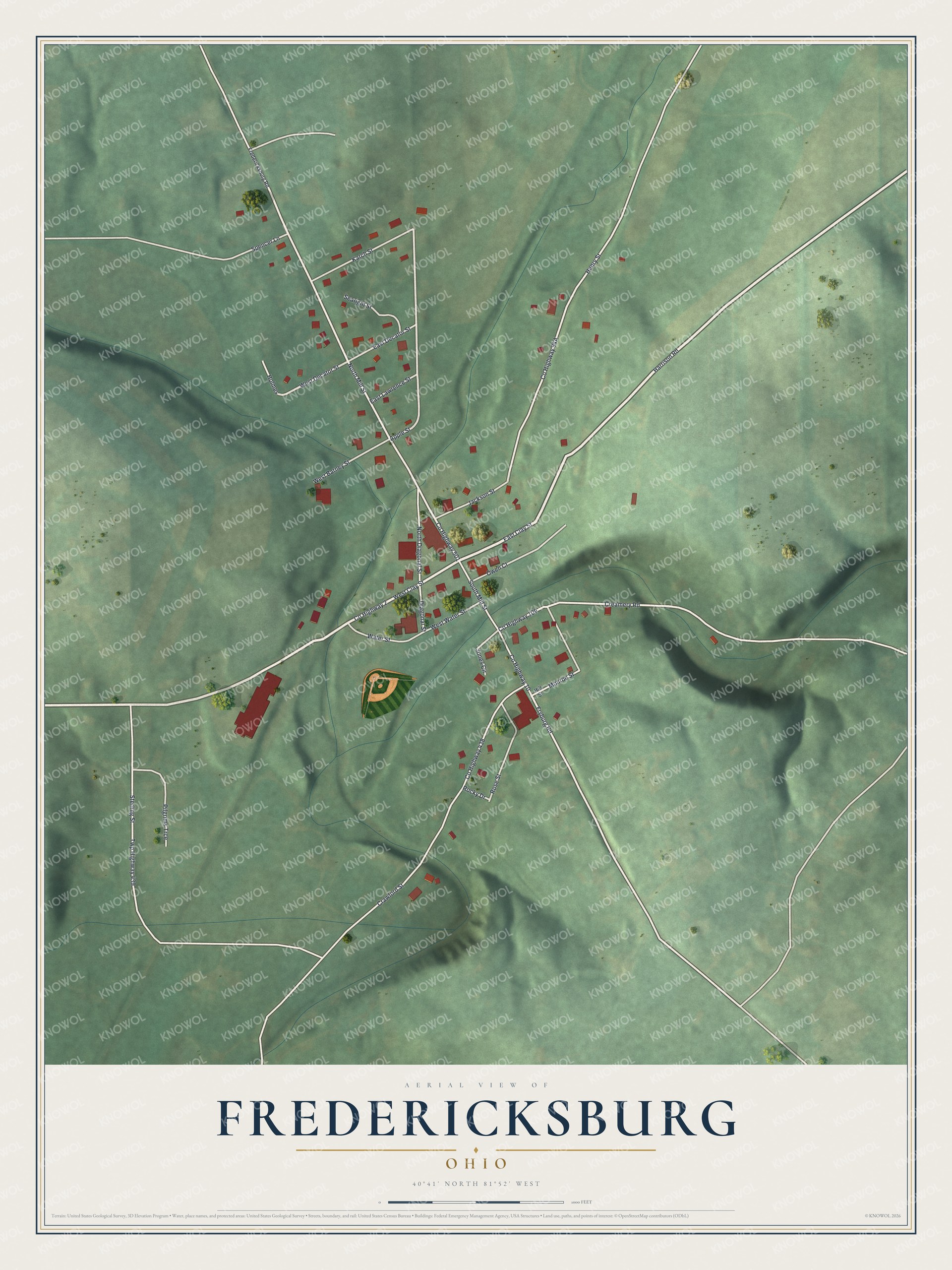 Watermarked full-map preview of Fredericksburg, Ohio