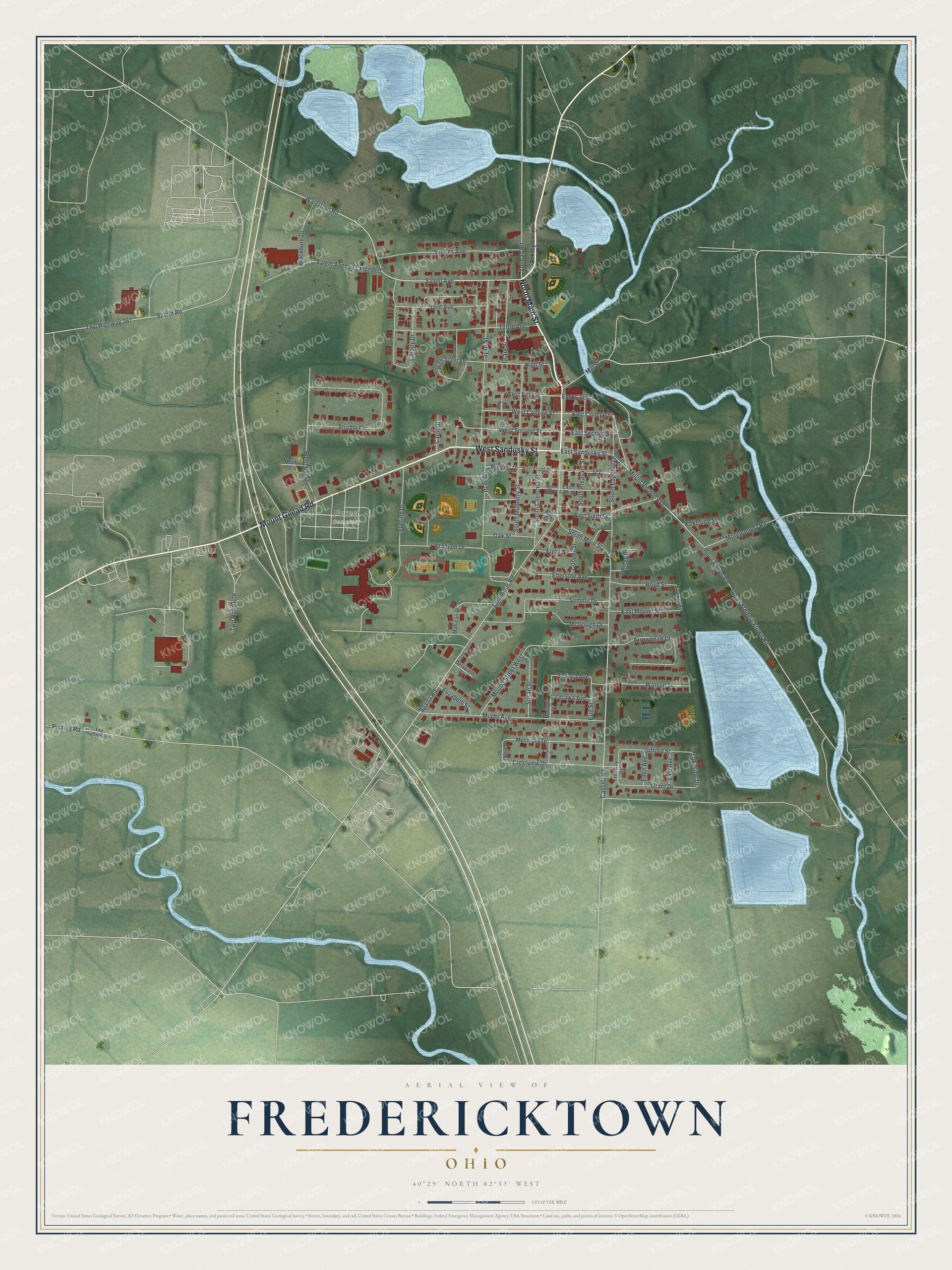 Watermarked full-map preview of Fredericktown, Ohio