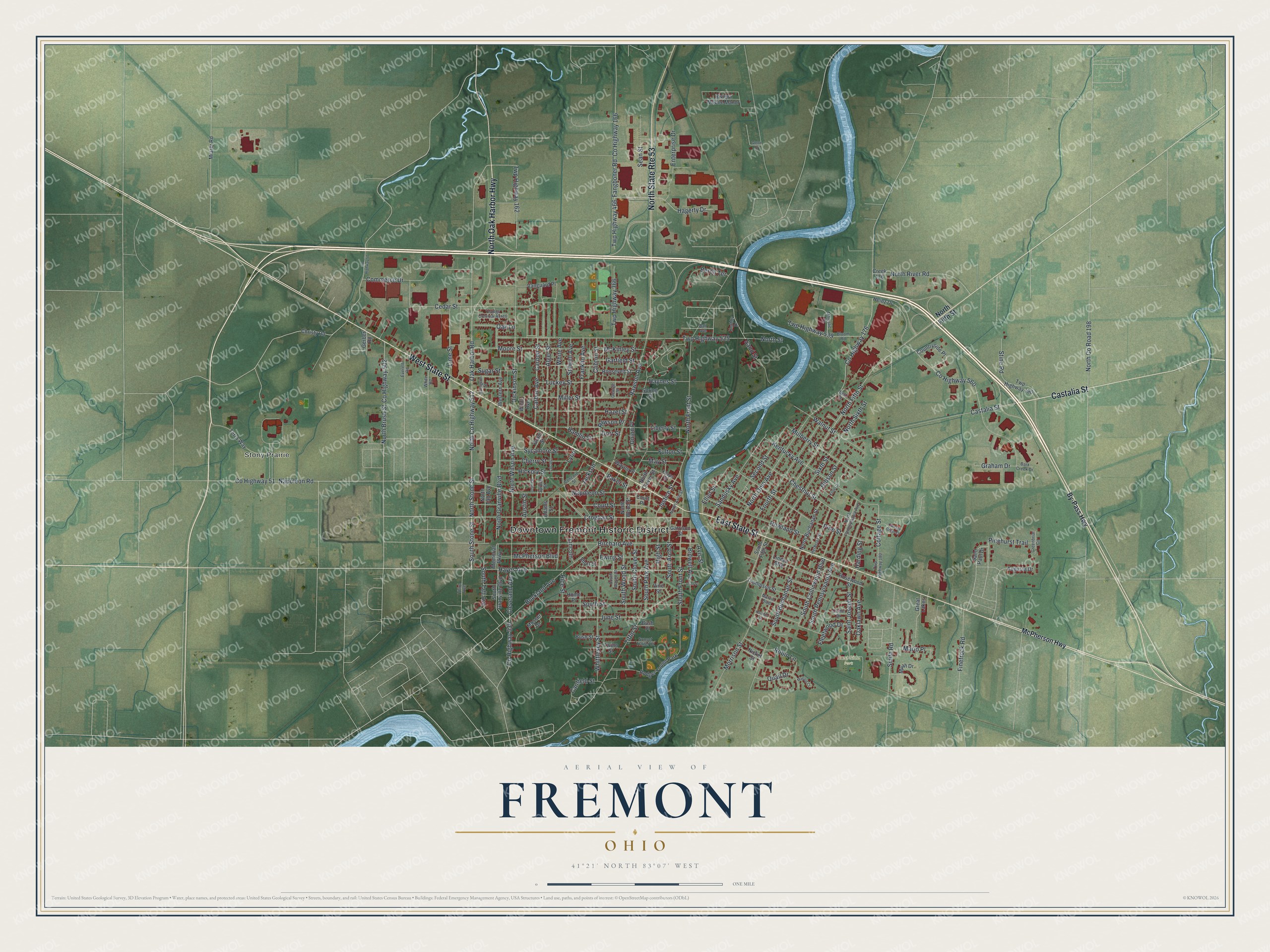 Watermarked full-map preview of Fremont, Ohio