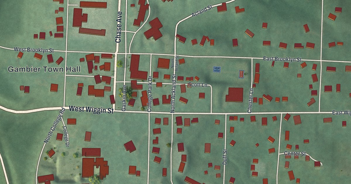 Map of Gambier, Ohio in 2026