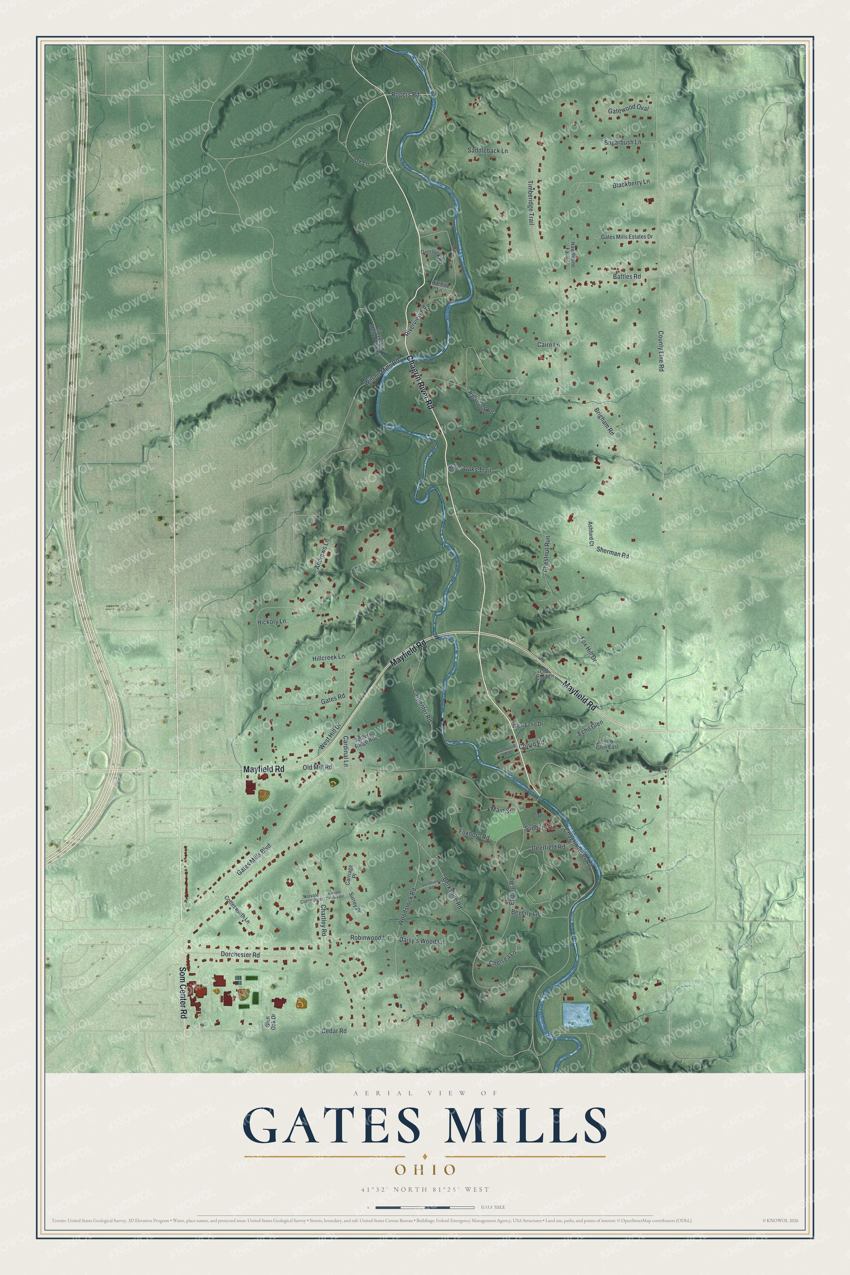 Watermarked full-map preview of Gates Mills, Ohio