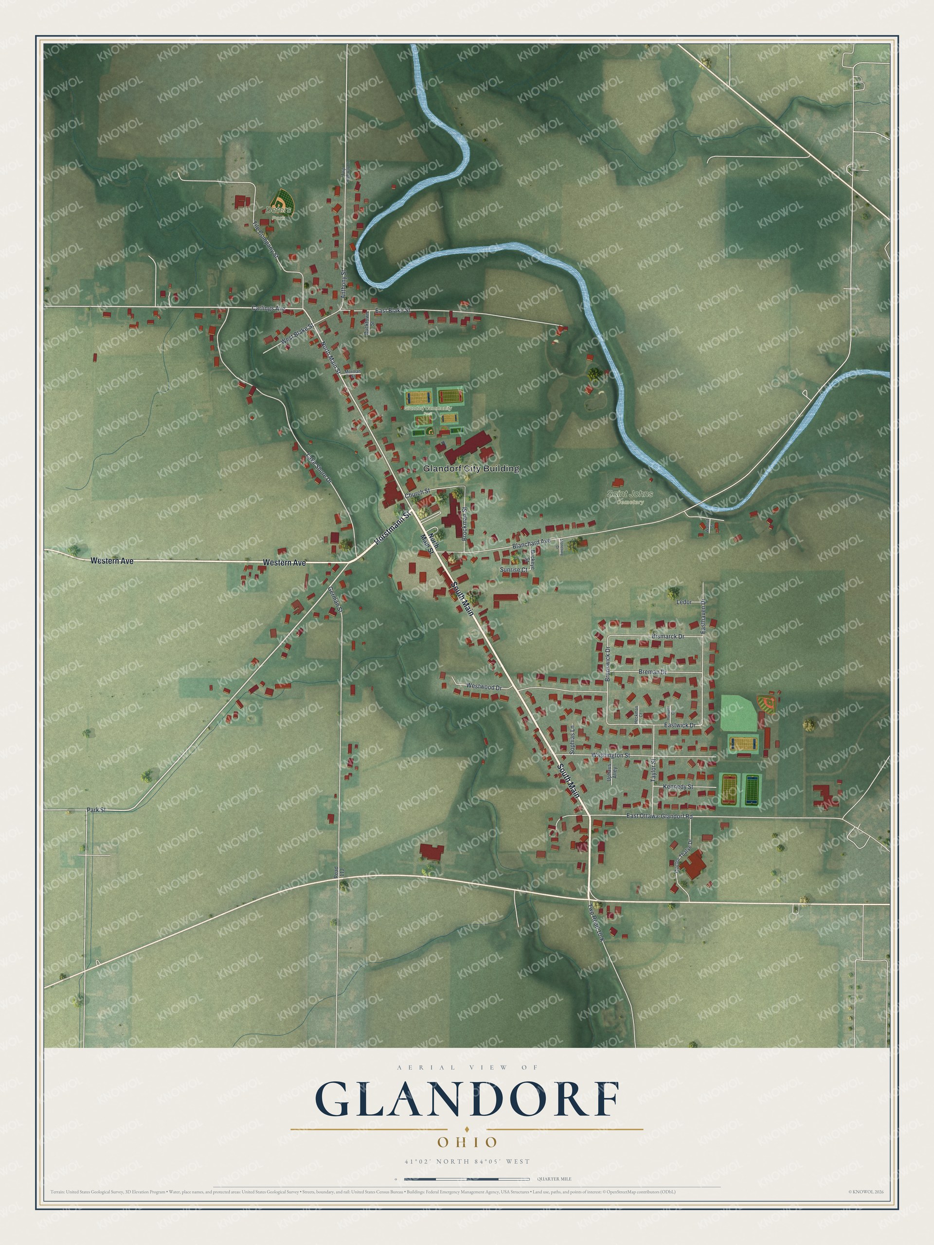 Watermarked full-map preview of Glandorf, Ohio