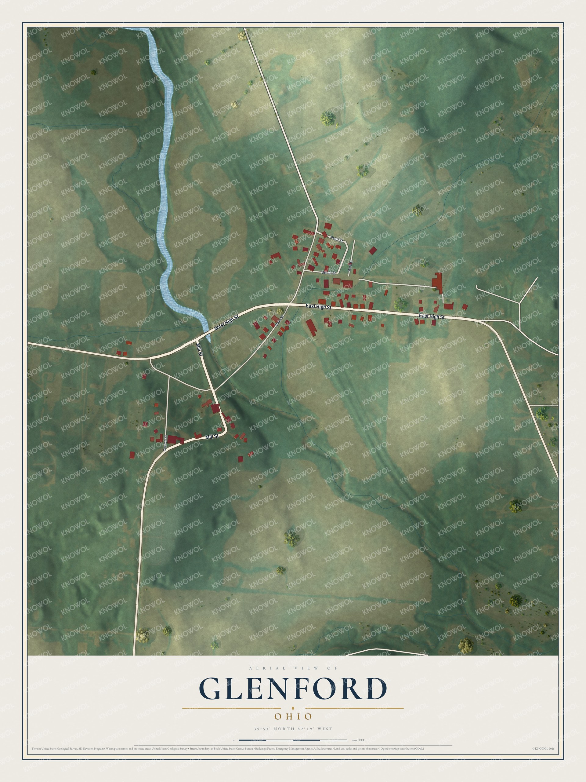 Watermarked full-map preview of Glenford, Ohio