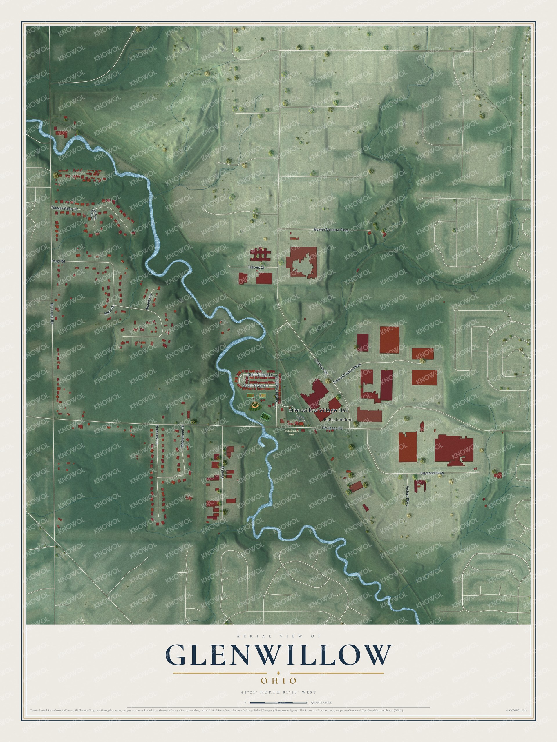 Watermarked full-map preview of Glenwillow, Ohio