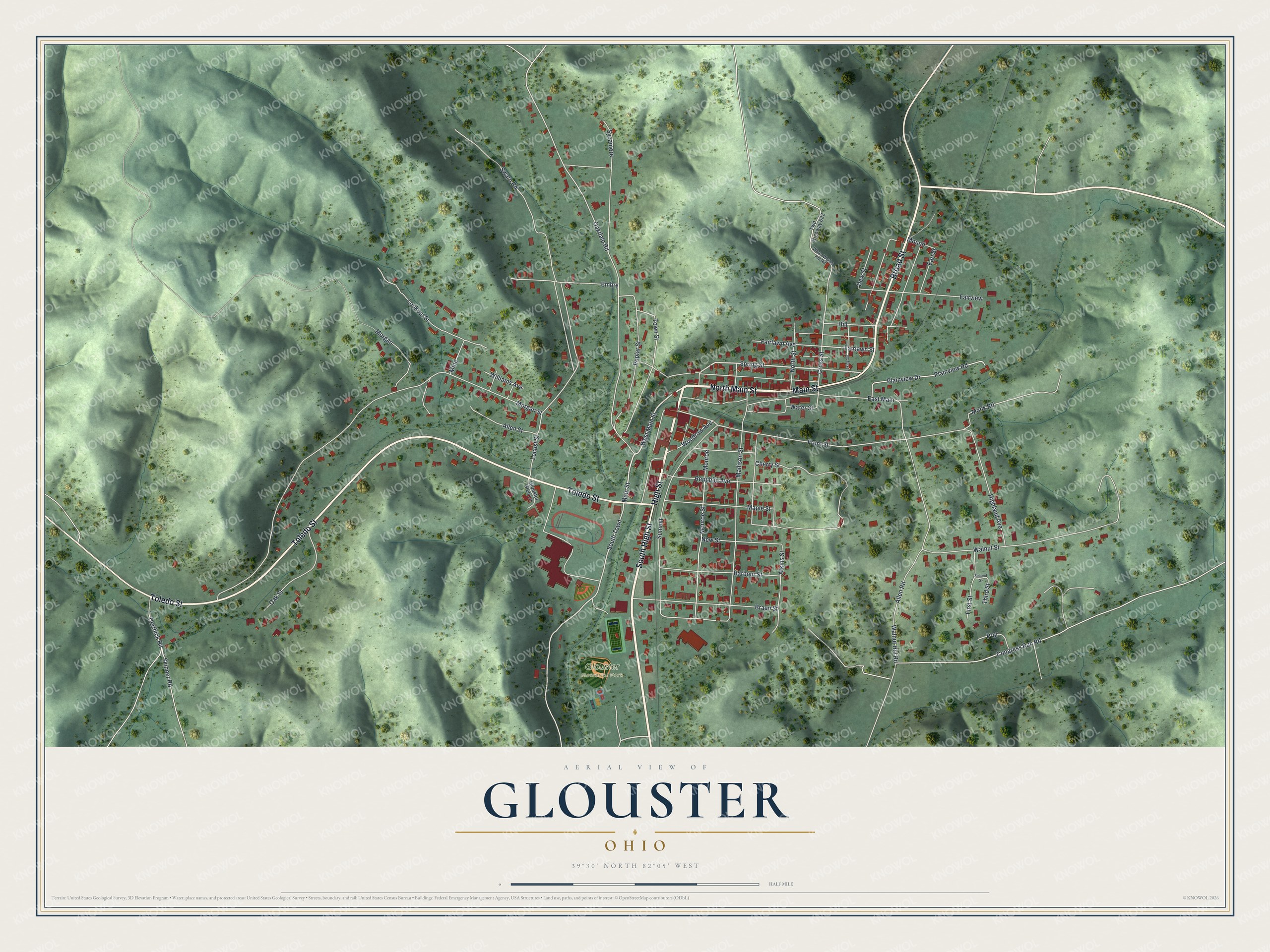 Watermarked full-map preview of Glouster, Ohio