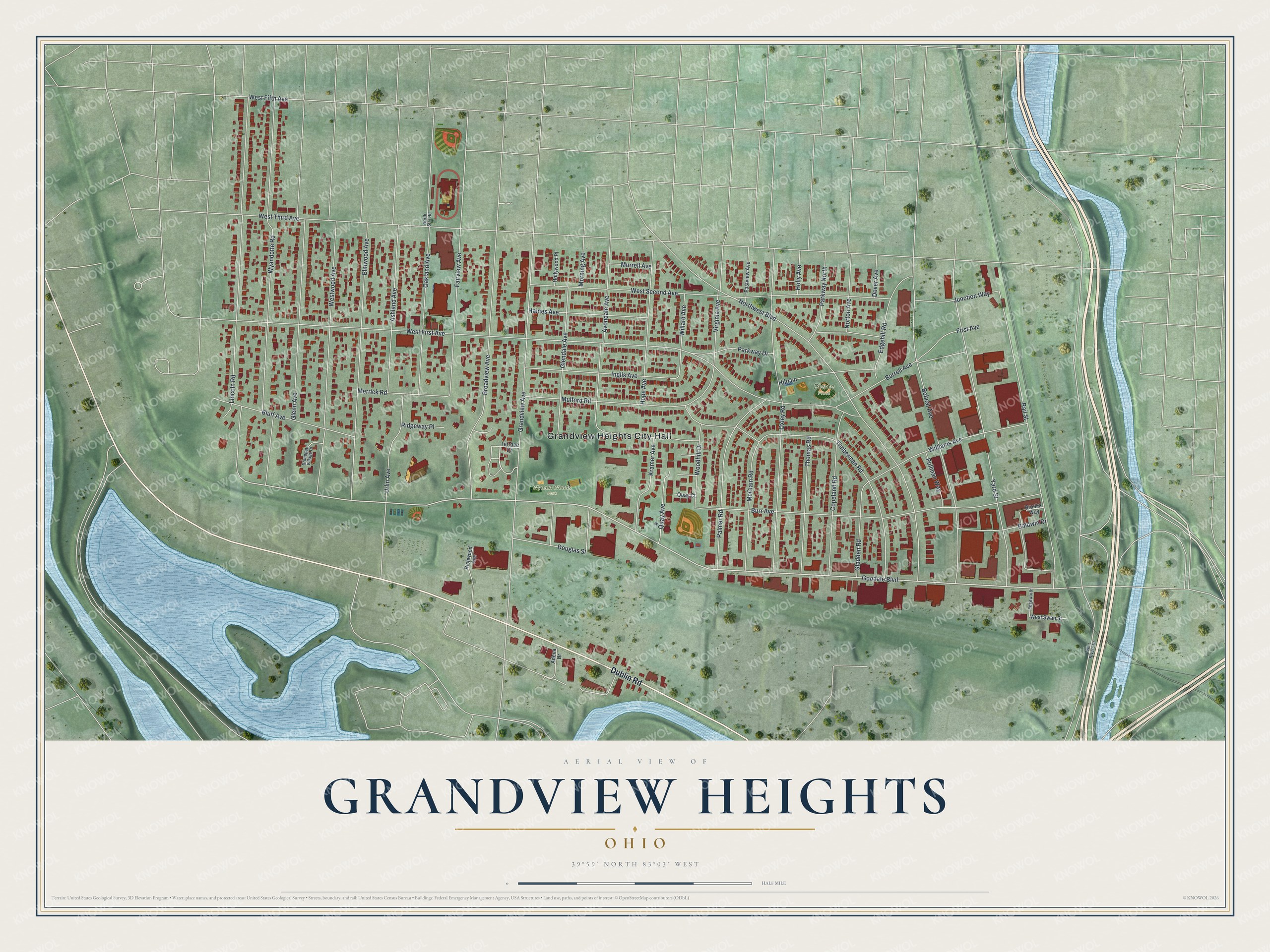 Watermarked full-map preview of Grandview Heights, Ohio