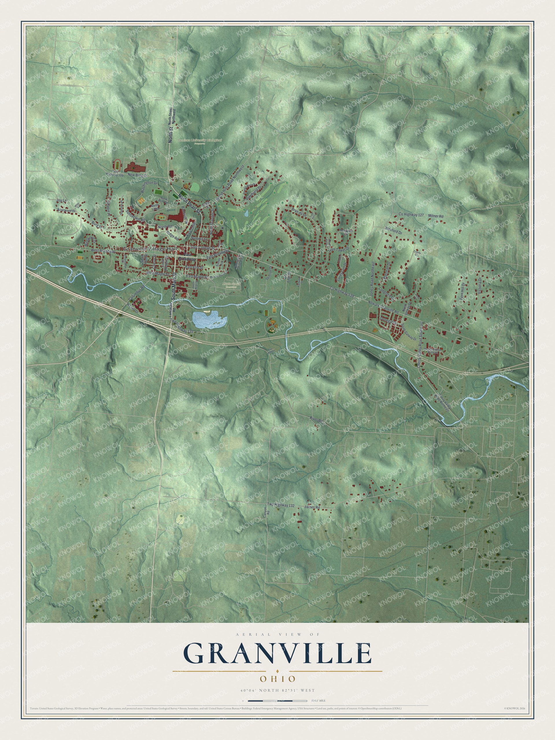 Watermarked full-map preview of Granville, Ohio