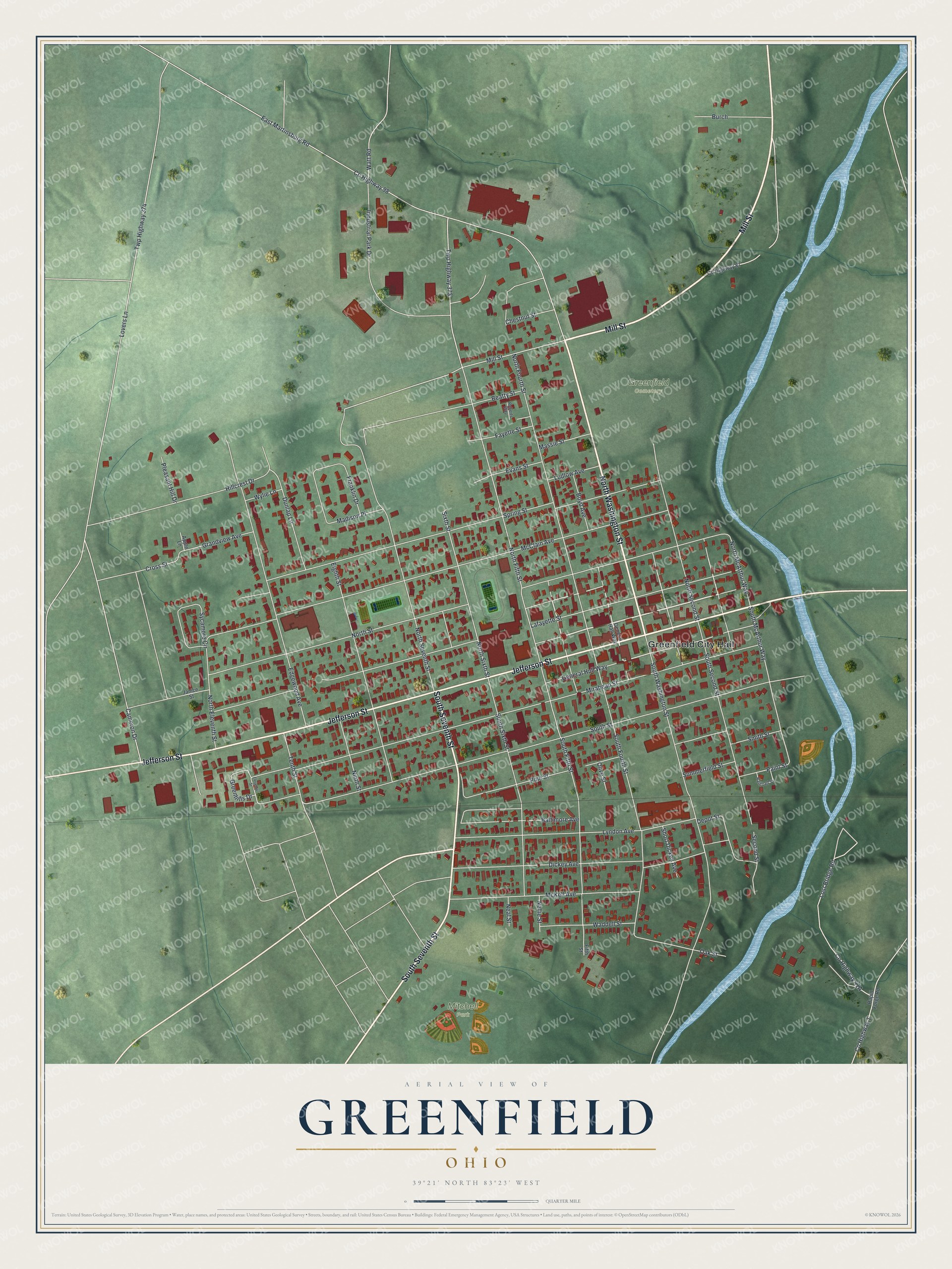 Watermarked full-map preview of Greenfield, Ohio