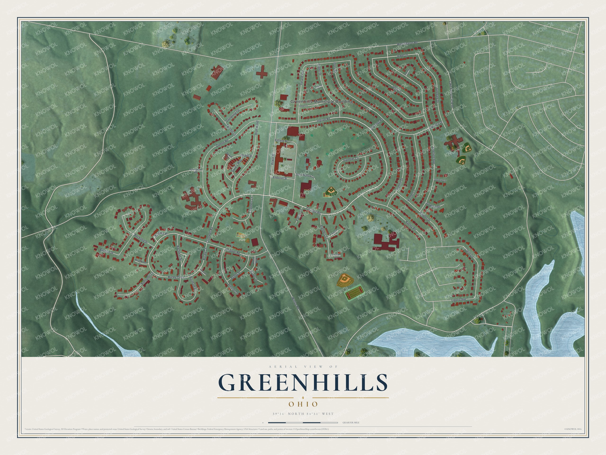 Watermarked full-map preview of Greenhills, Ohio