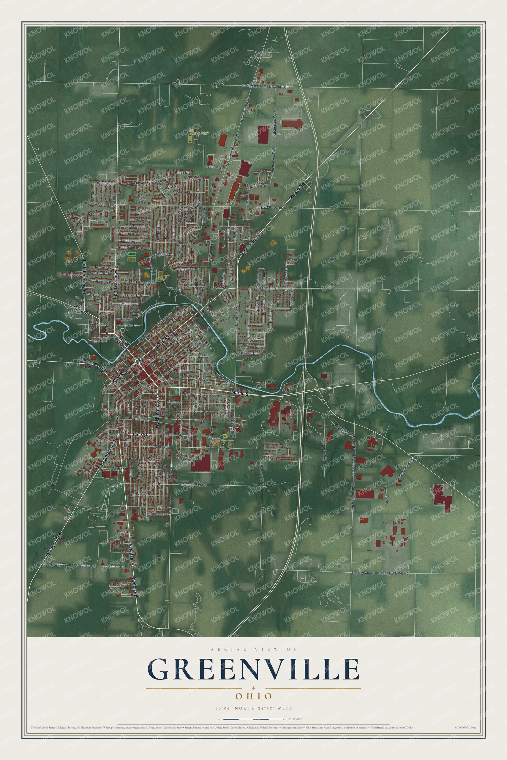Watermarked full-map preview of Greenville, Ohio