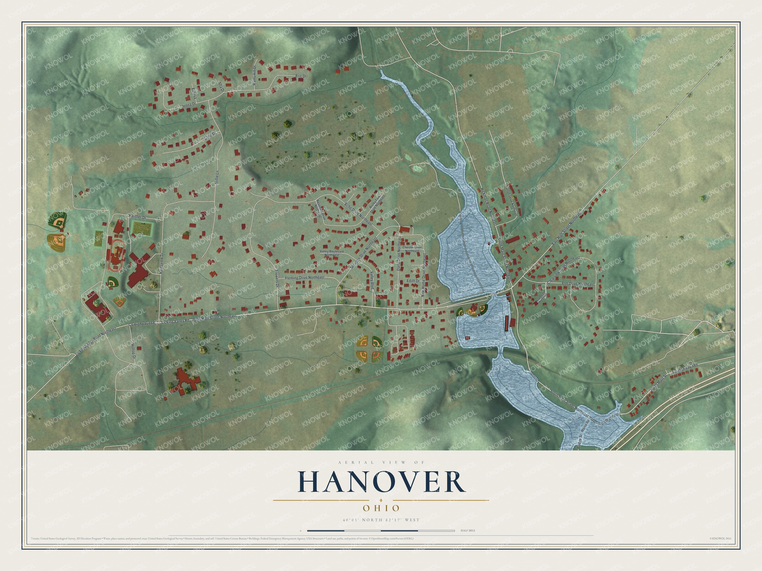 Watermarked full-map preview of Hanover, Ohio