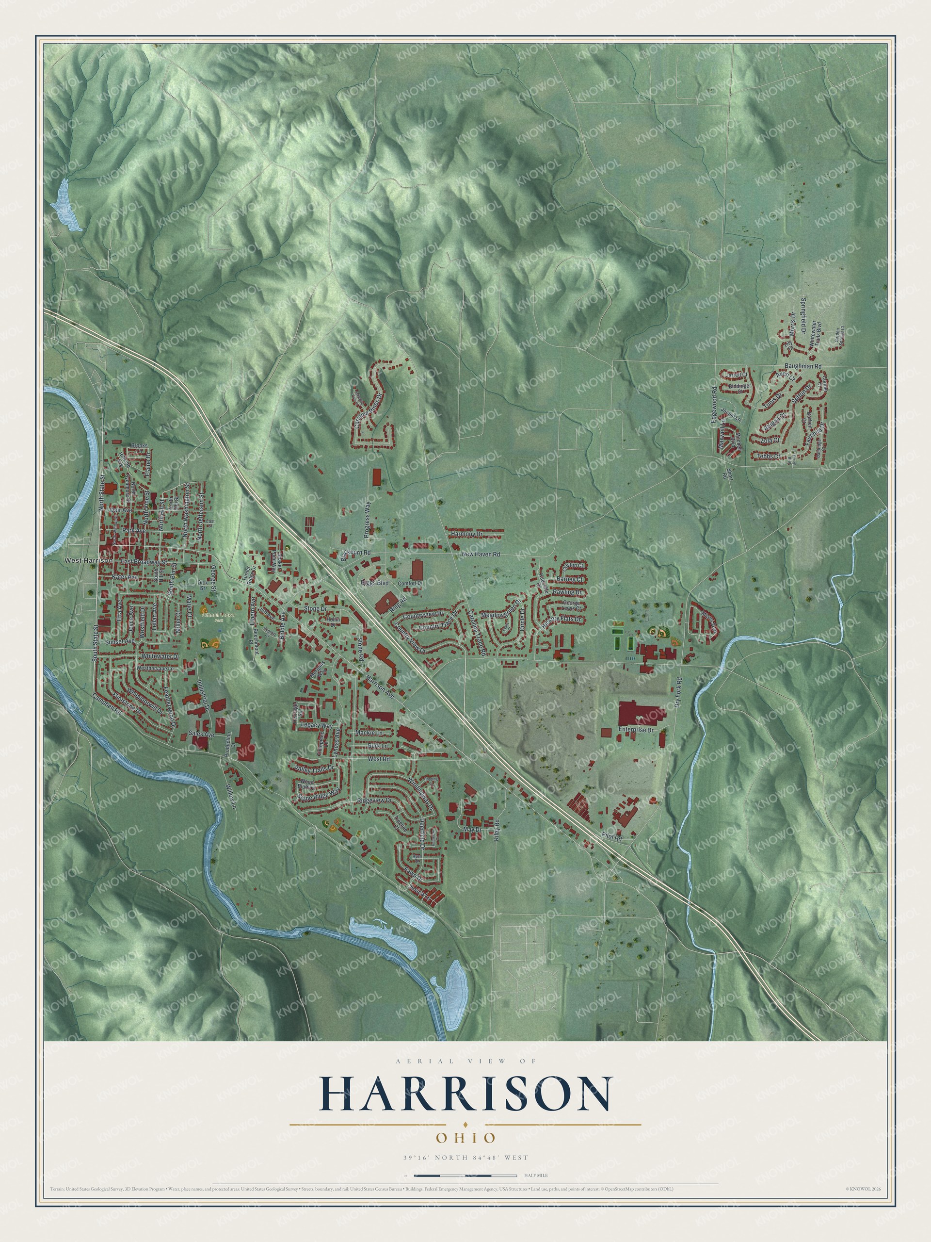 Watermarked full-map preview of Harrison, Ohio