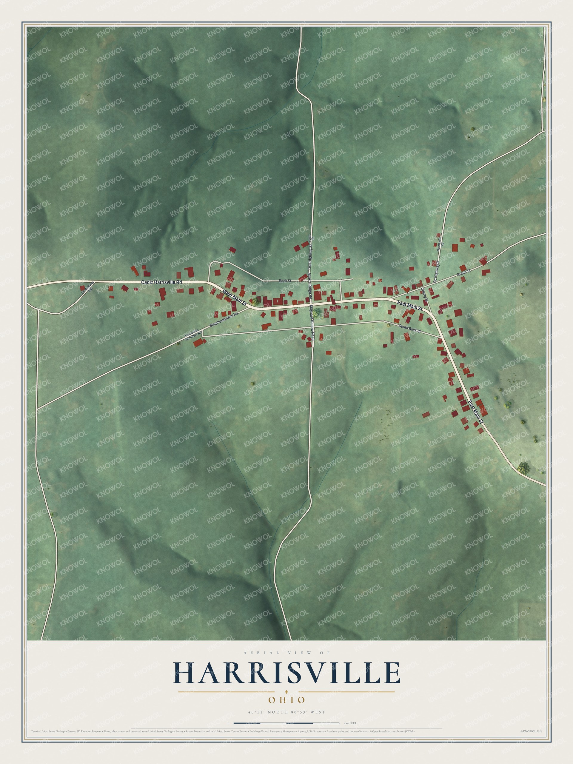 Watermarked full-map preview of Harrisville, Ohio