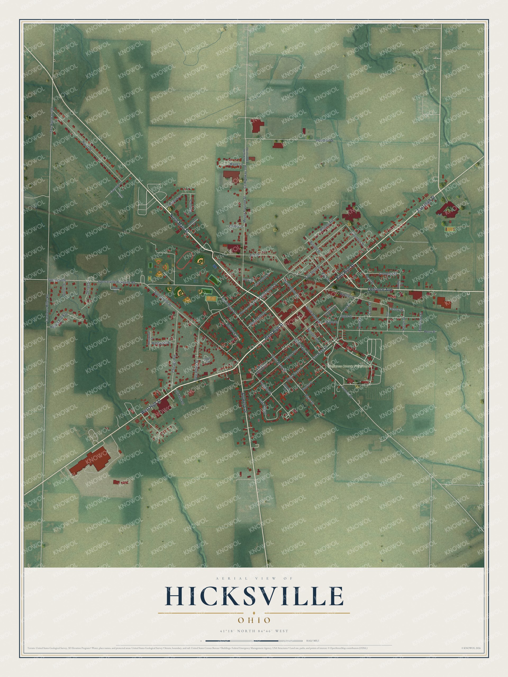 Watermarked full-map preview of Hicksville, Ohio
