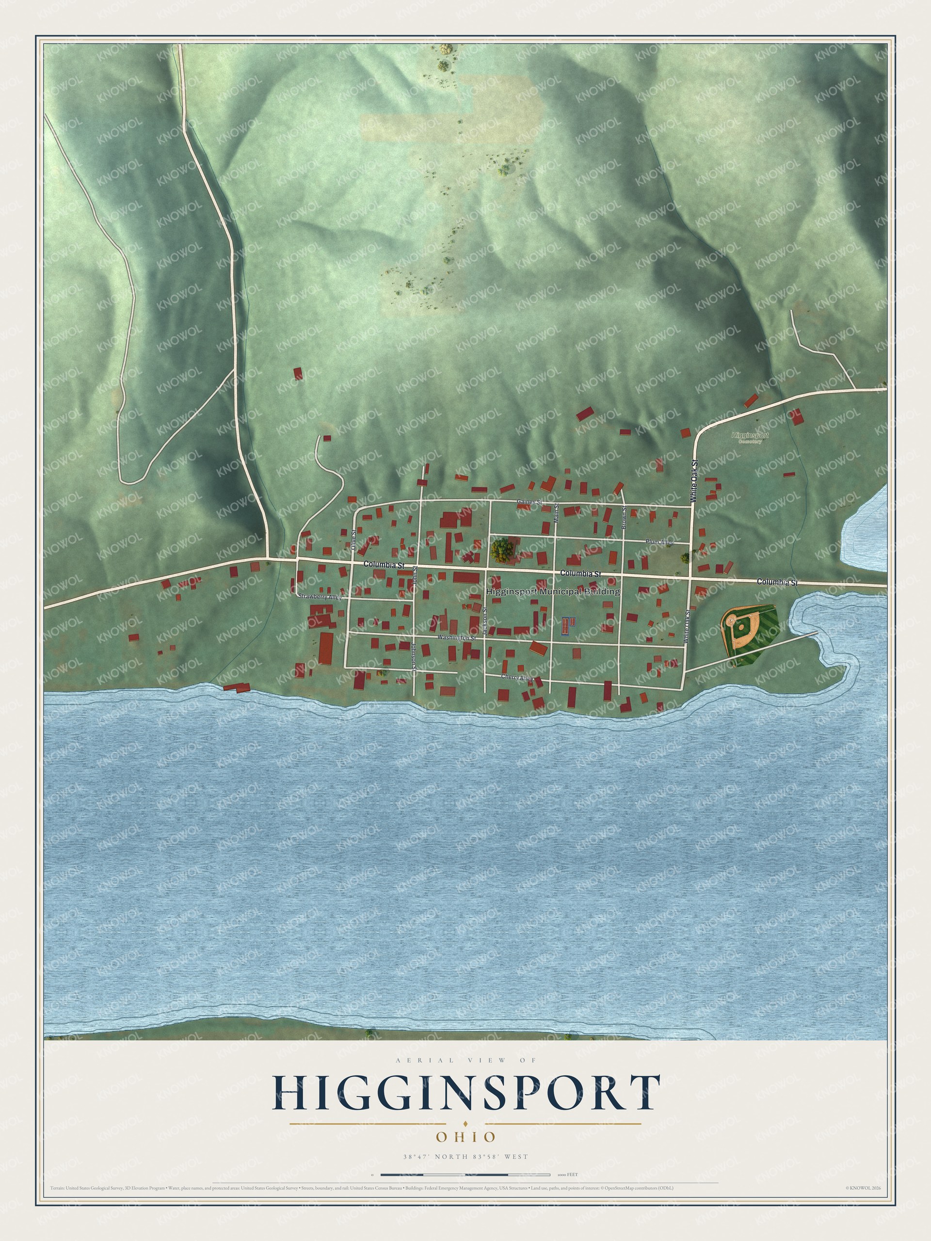Watermarked full-map preview of Higginsport, Ohio