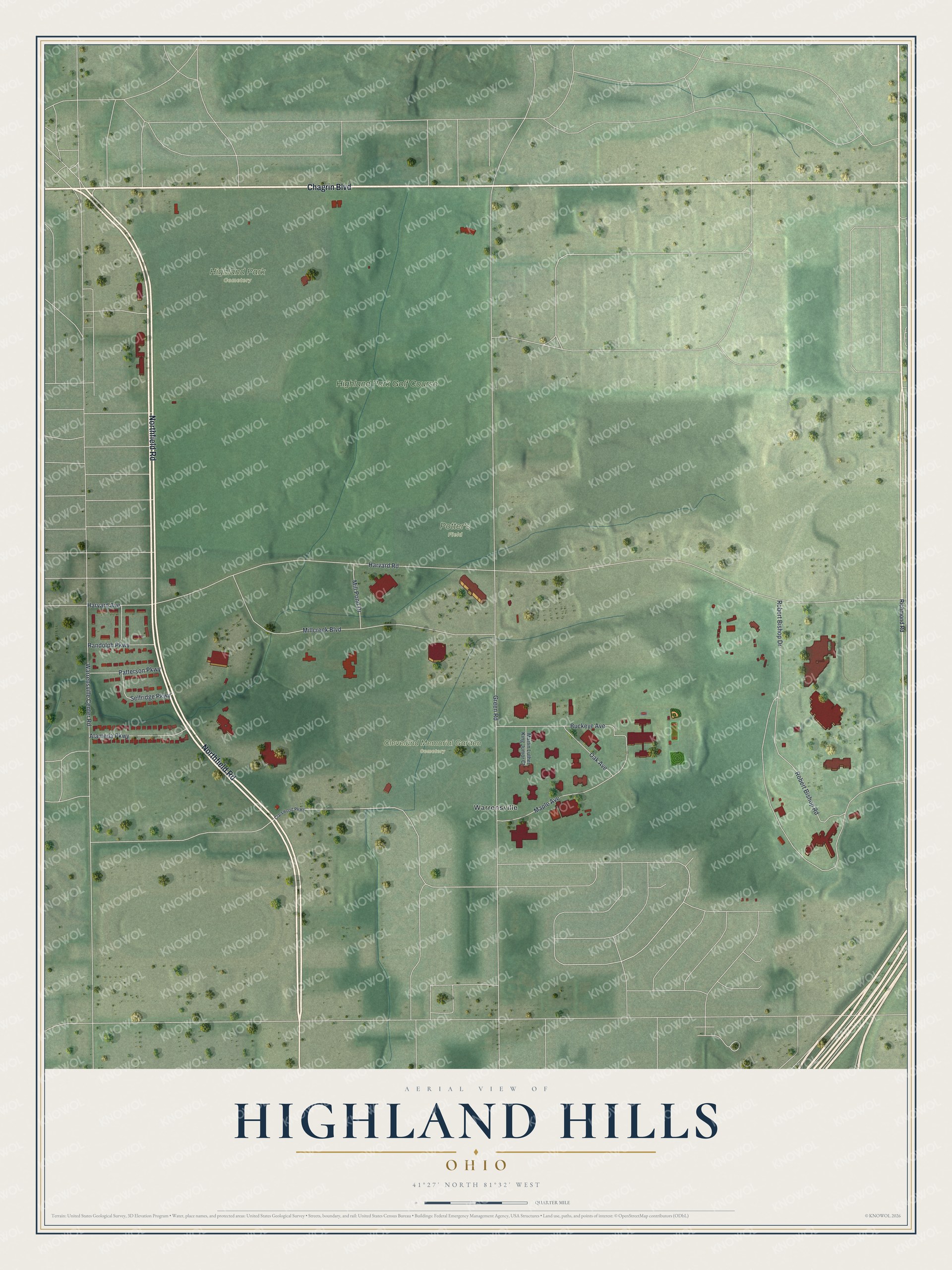 Watermarked full-map preview of Highland Hills, Ohio