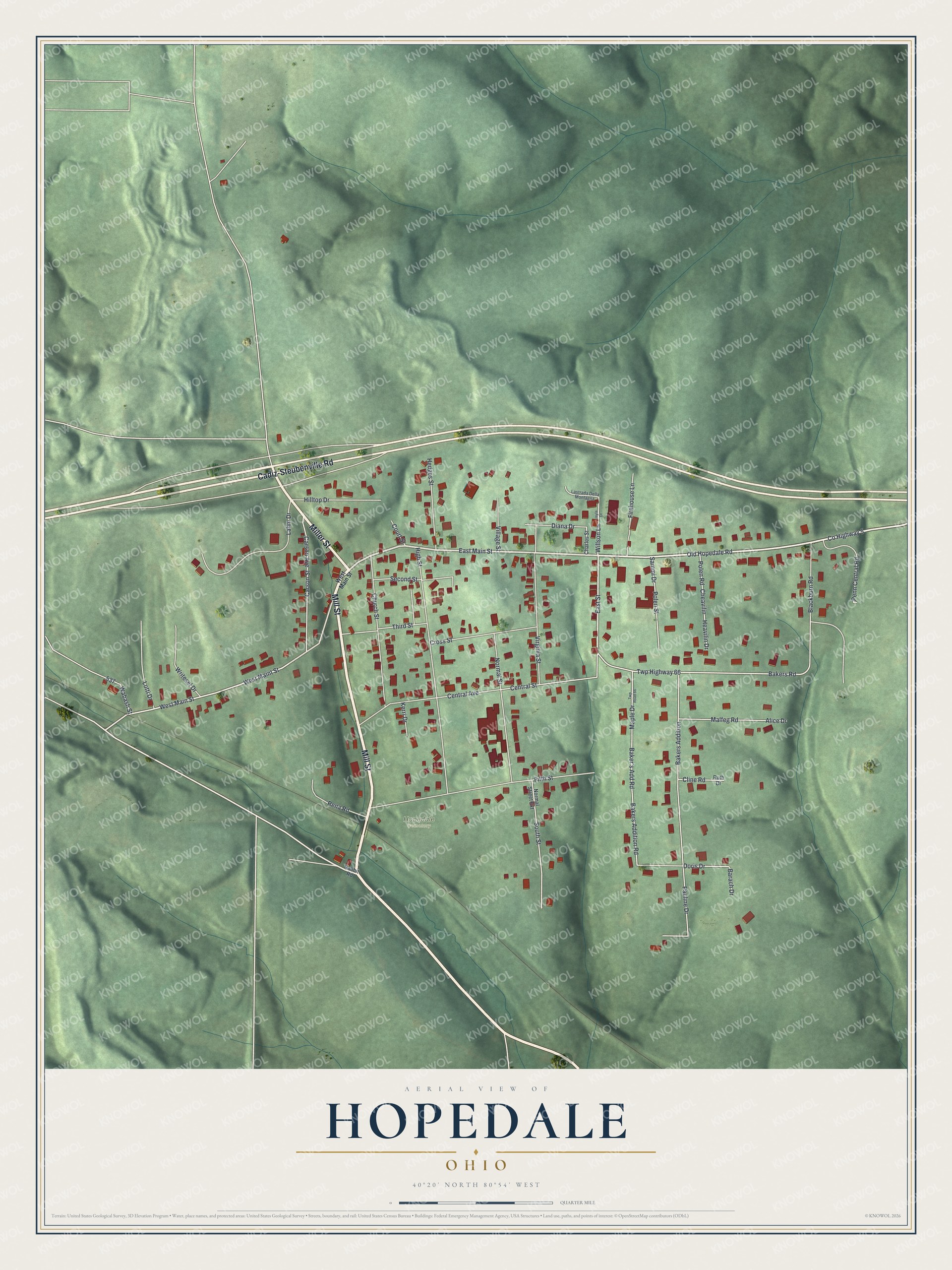 Watermarked full-map preview of Hopedale, Ohio