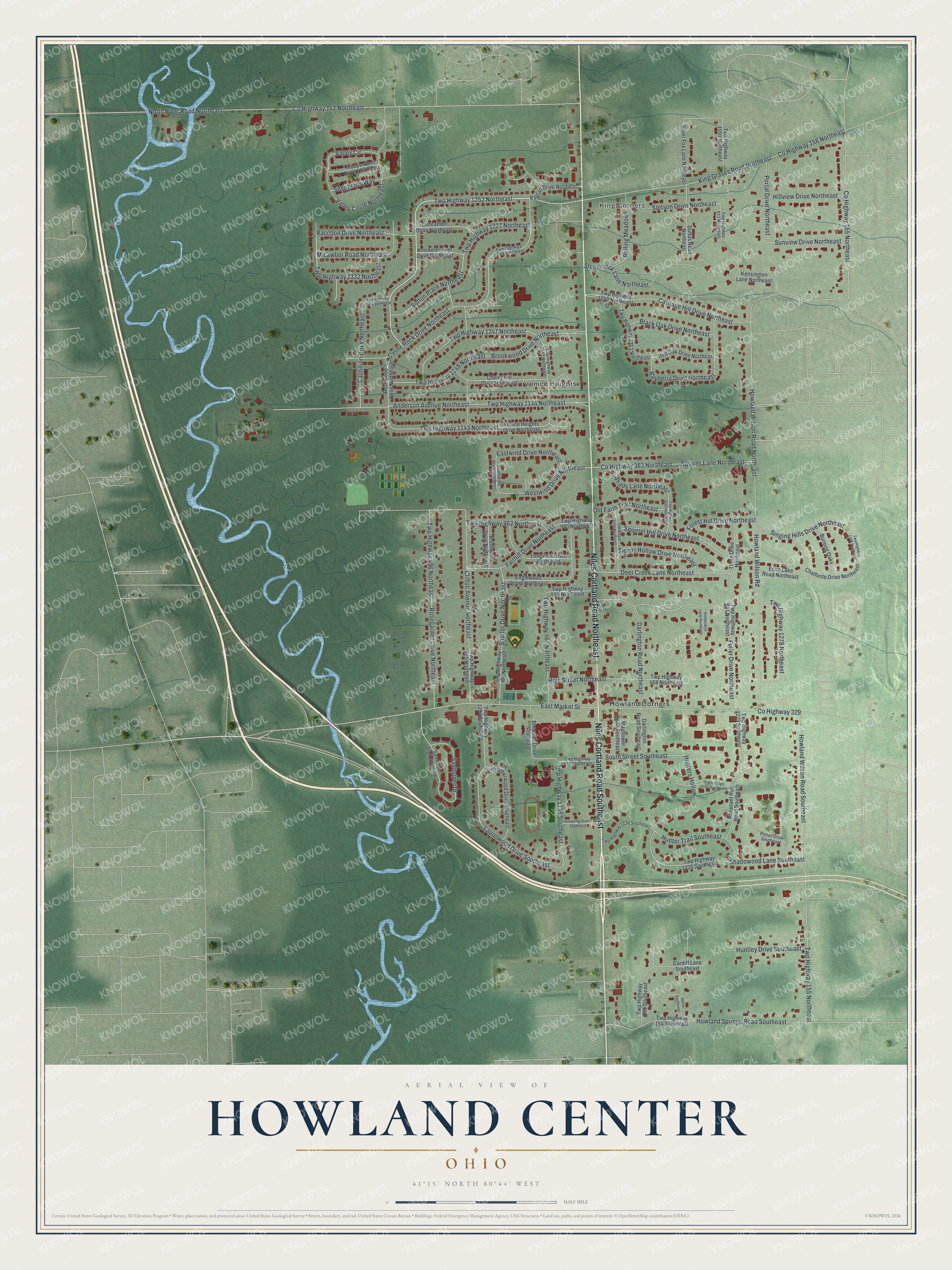 Watermarked full-map preview of Howland Center, Ohio
