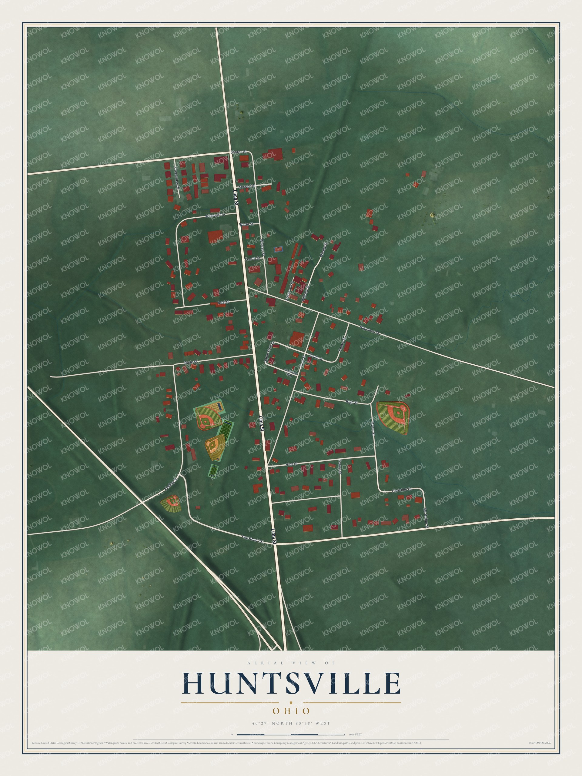 Watermarked full-map preview of Huntsville, Ohio