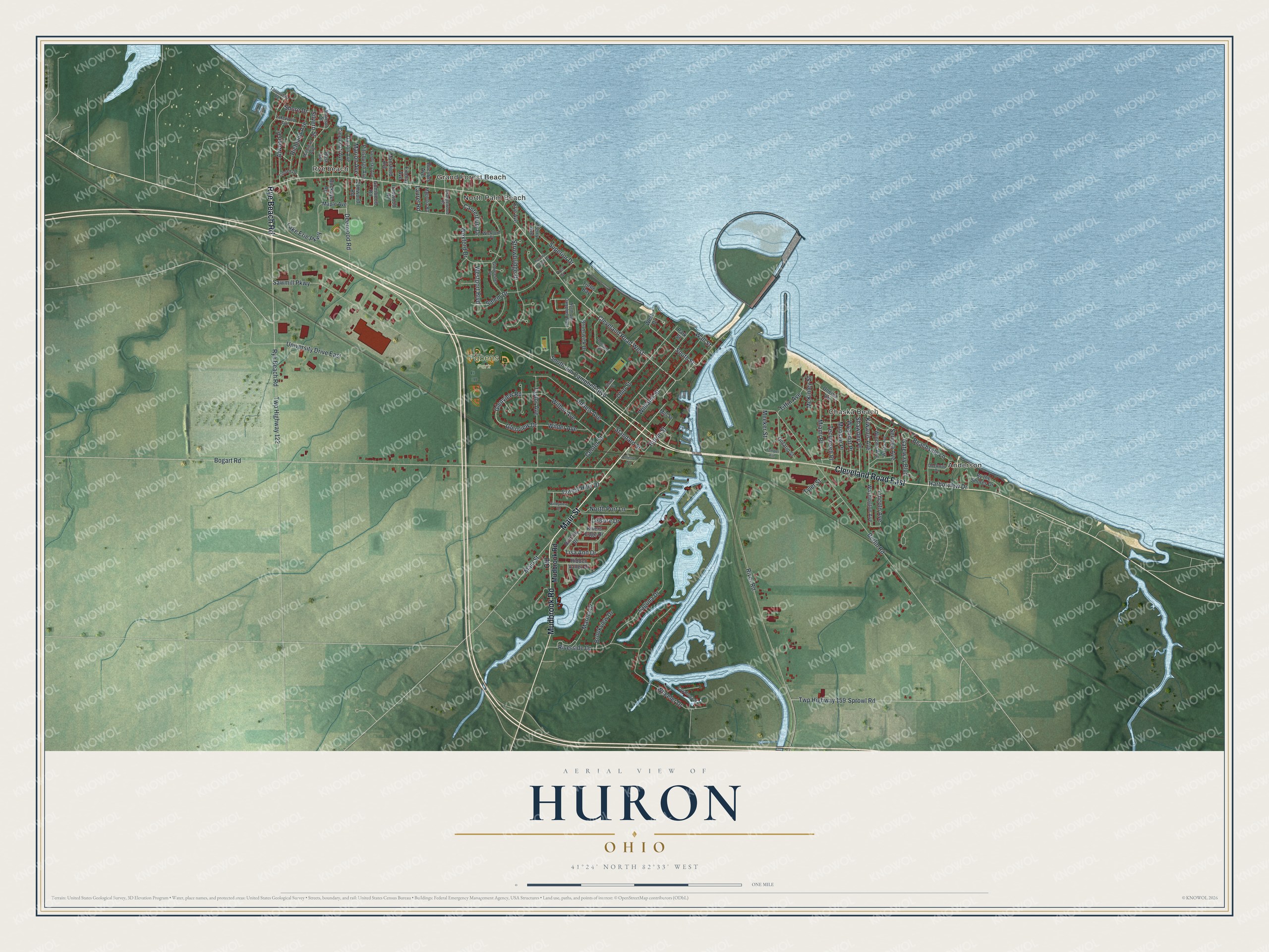 Watermarked full-map preview of Huron, Ohio