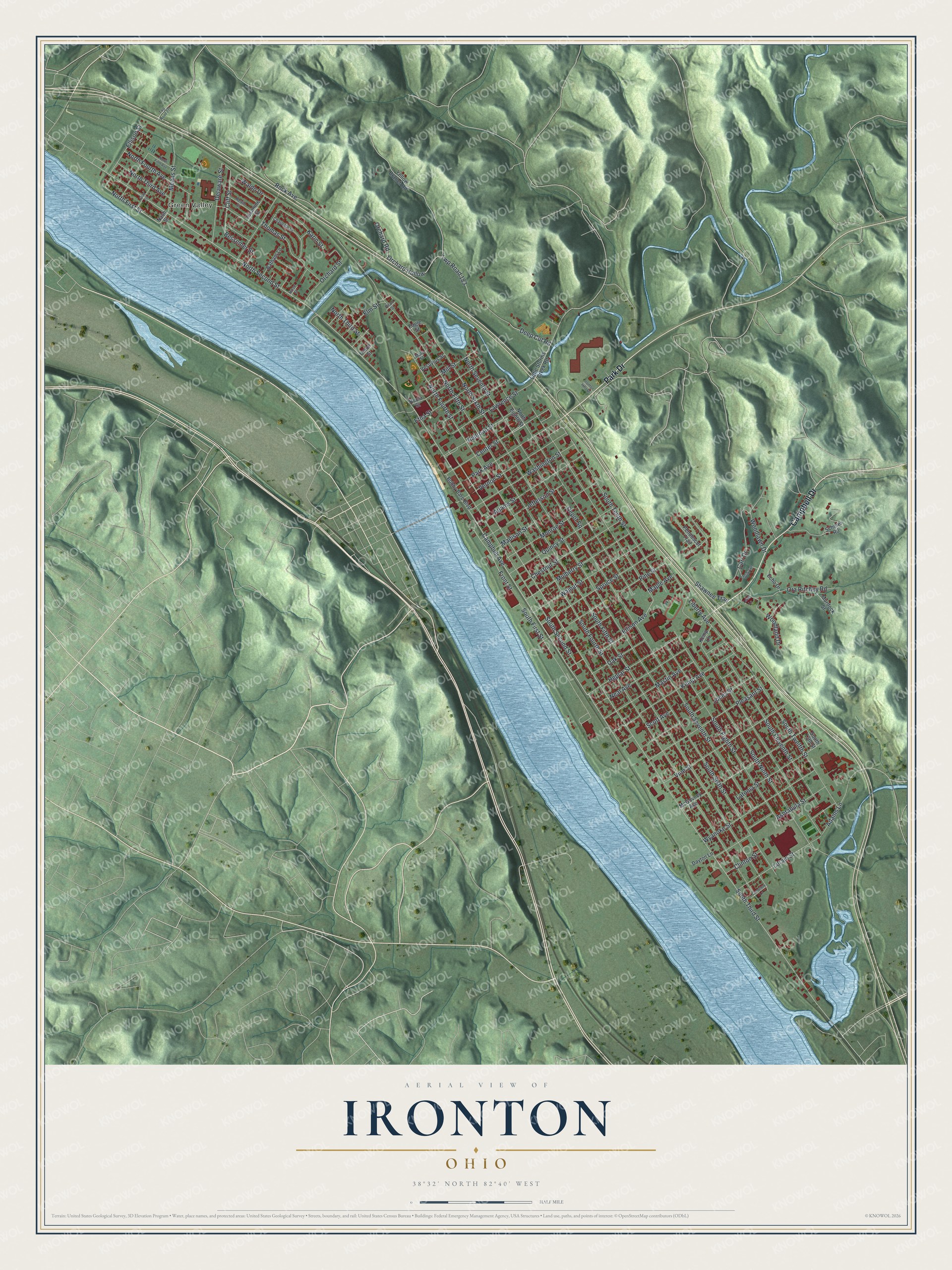 Watermarked full-map preview of Ironton, Ohio