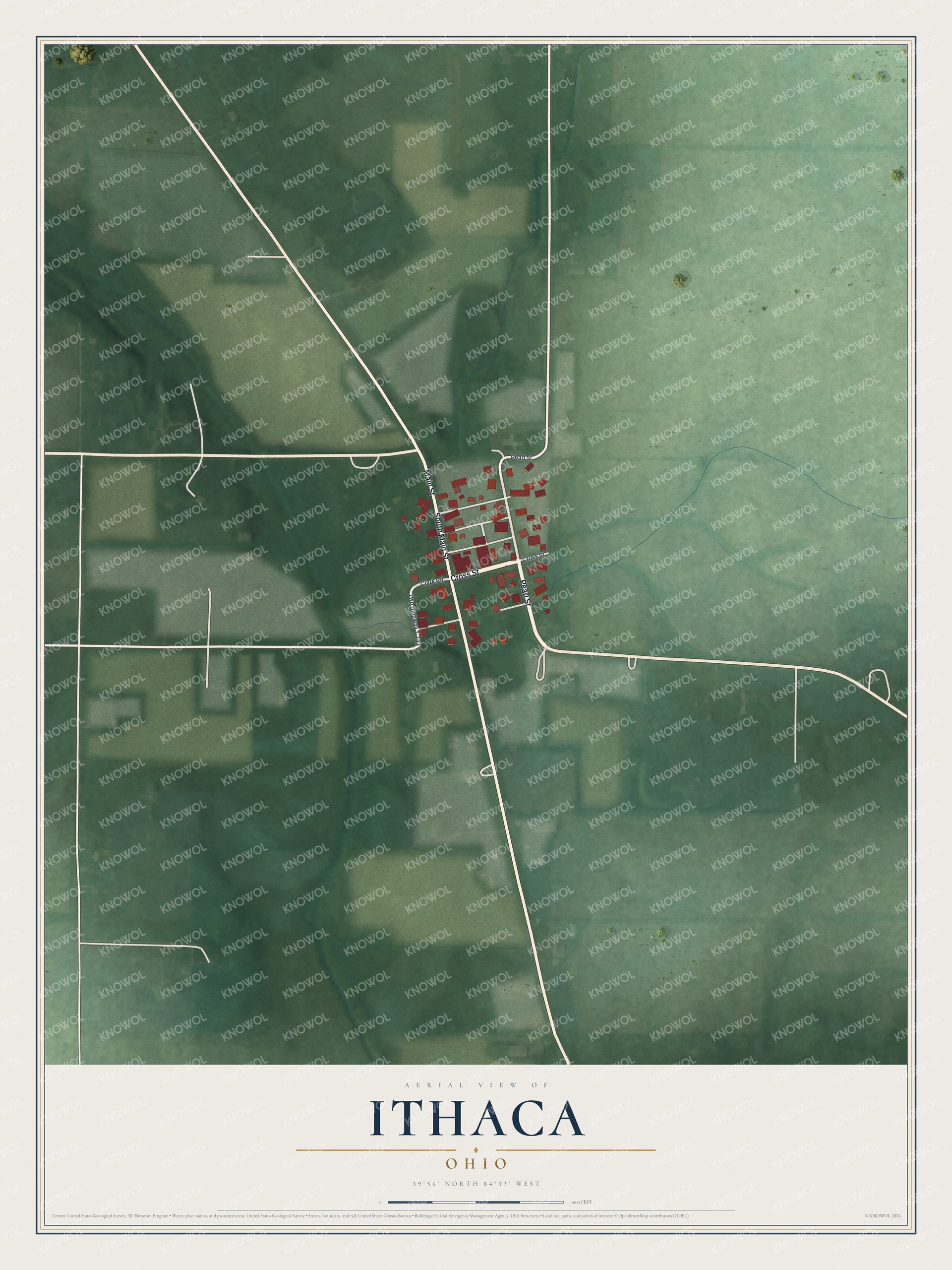 Watermarked full-map preview of Ithaca, Ohio